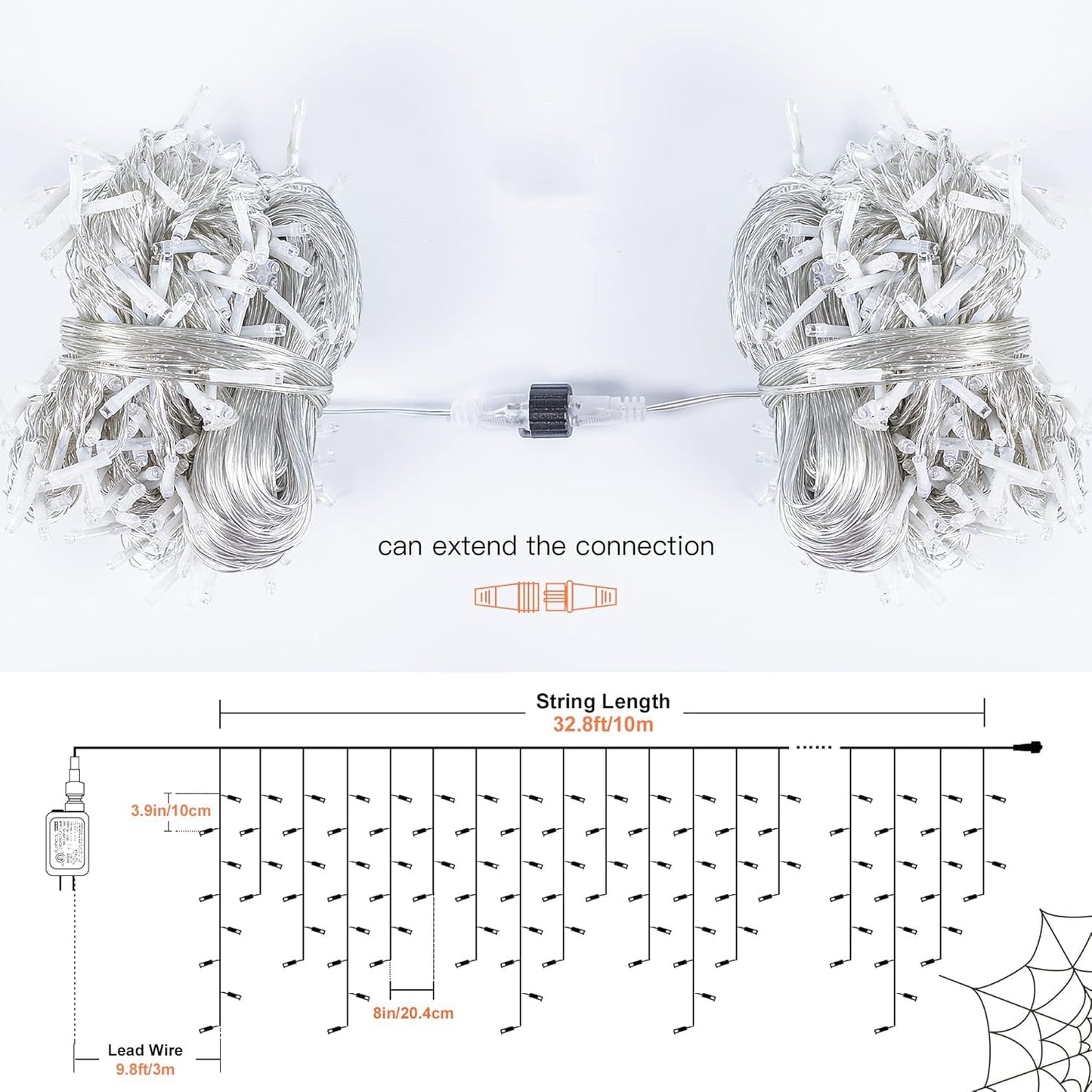 Qunlight 300LED Icicle Lights for Outside,Green Curtain Lights for St Patrick Day,8 Modes with 30V Plug in for Wedding, Party,Bedroom,Home,Garden,Outdoor,Indoor Wall,Christmas Decorations,Connectable