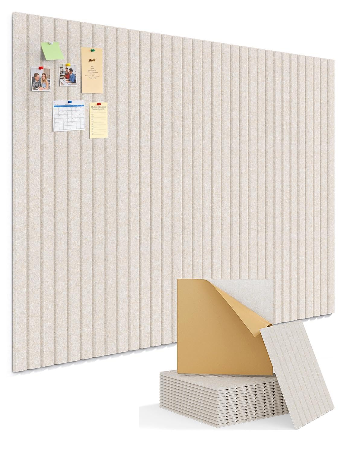 Kuchoow Large Felt Bulletin Board Cork Tiles for Wall Office Decor Beige Memo Pinboards, 48" × 36" Self Adhesive 12 Pack Photo Display Decorative Mood Corkboard Panels for Classroom Kitchen Home