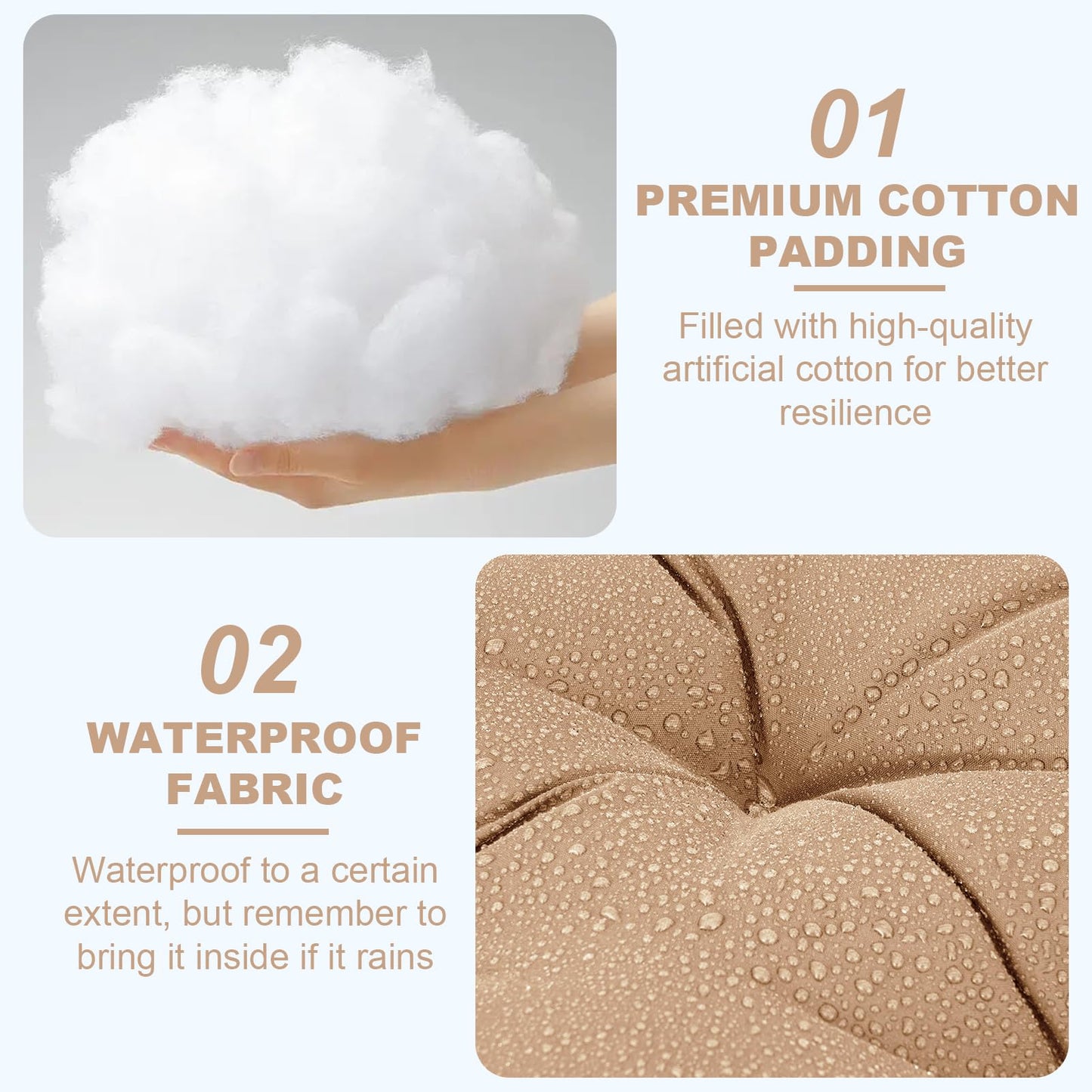 EverPine Outdoor Swing Cushion Replacement Patio Bench Cushion Waterproof Thick Seat Pad for Porch Swing Daybed Garden Sofa Furniture (Khaki)