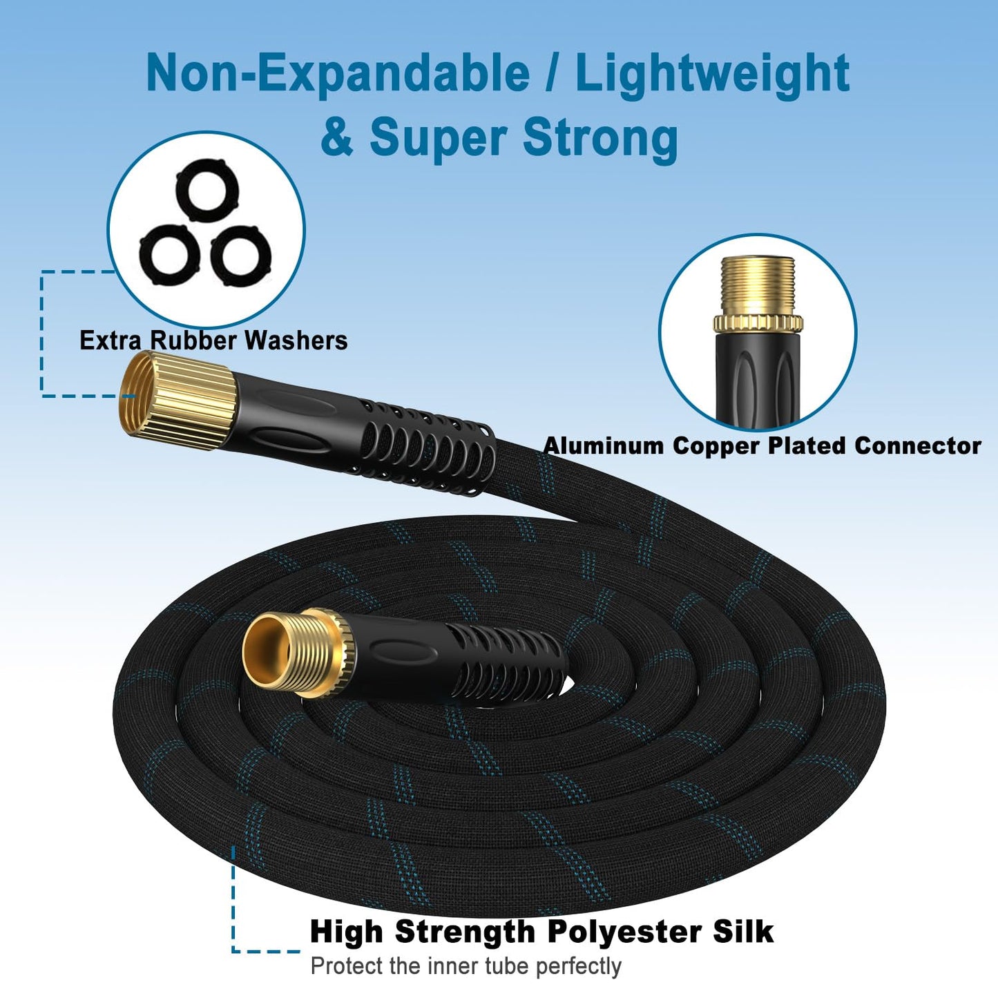 Garden Hose 75ft, Non-Expandable Lightweight & Flexible Water Hose, with 10-Pattern Spray Nozzle, Super Fabric, Leak-Proof 3/4" Solid Brass Alloy Connector Fittings, Durable