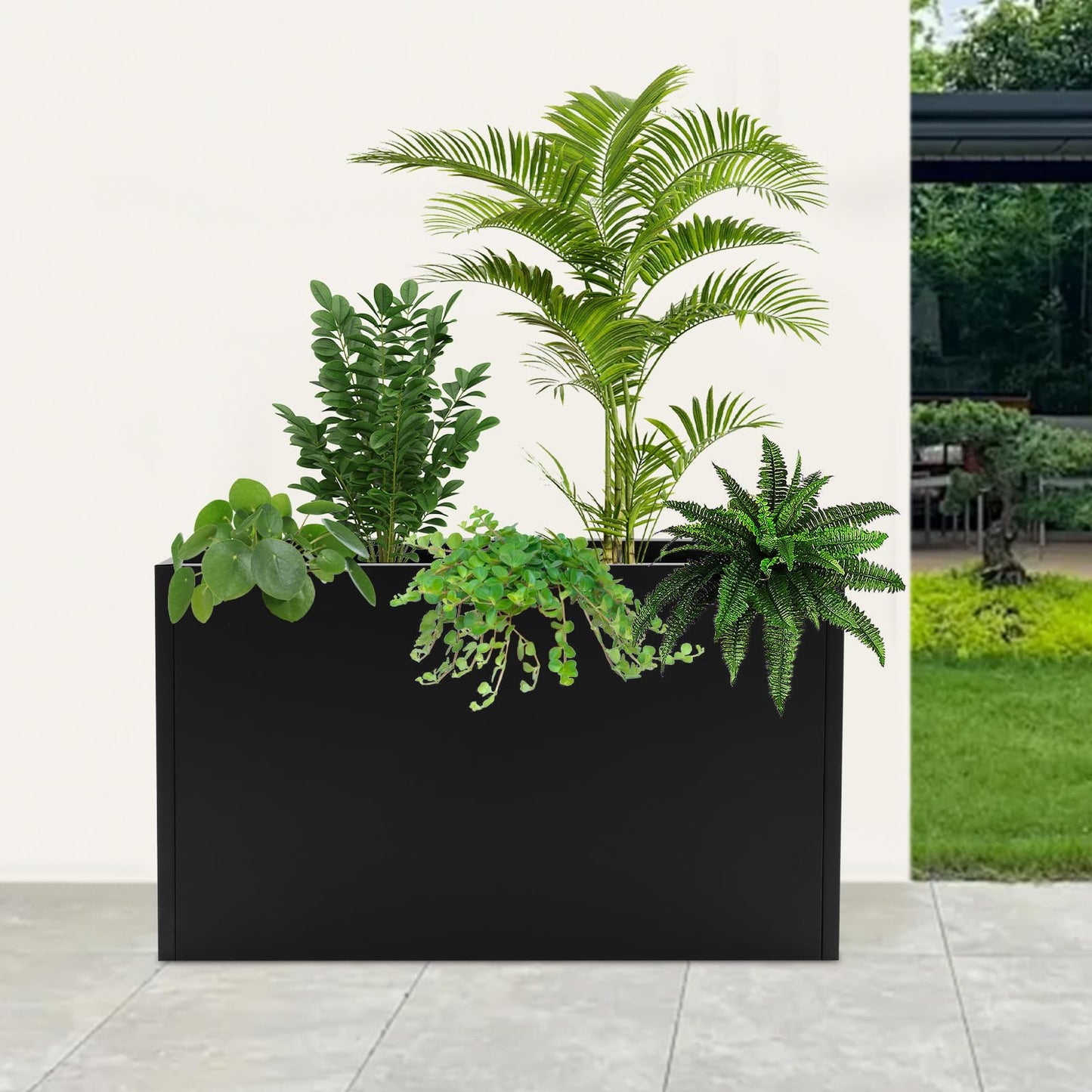 Lemoeyes Heavy Duty Steel Planter Box 38”x12”x24”, Tall Metal Cube Planter for Indoor Outdoor Plants, Garden Box with Drainage Holes & Reinforced Edges for Trees Flowers (Black, 38x12x24in)