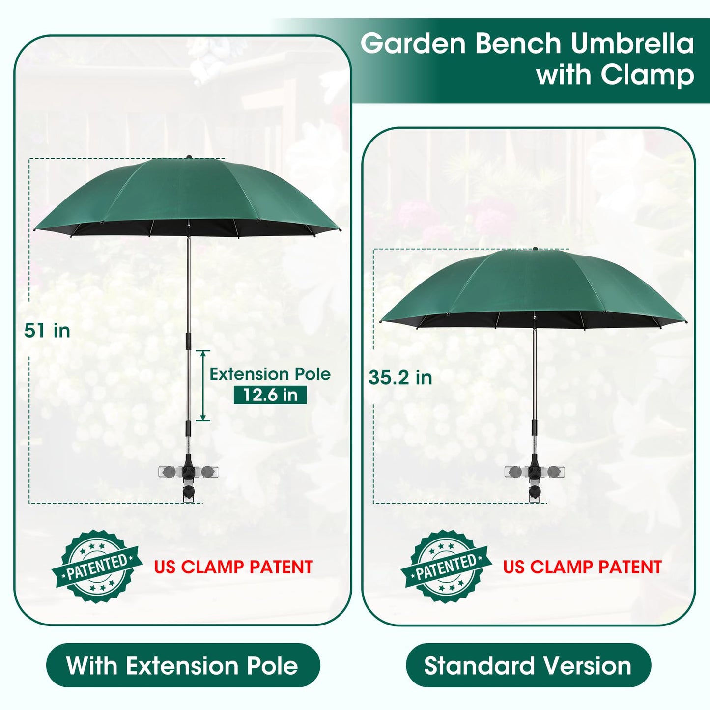 2-in-1 Garden Kneeler with Umbrella, Garden Kneeling Bench & Green Umbrella, Portable Garden Stool Loads Capacity 330lb and Garden Tools Bag with bottle holder, Gardening Gifts for Women,Men,Seniors