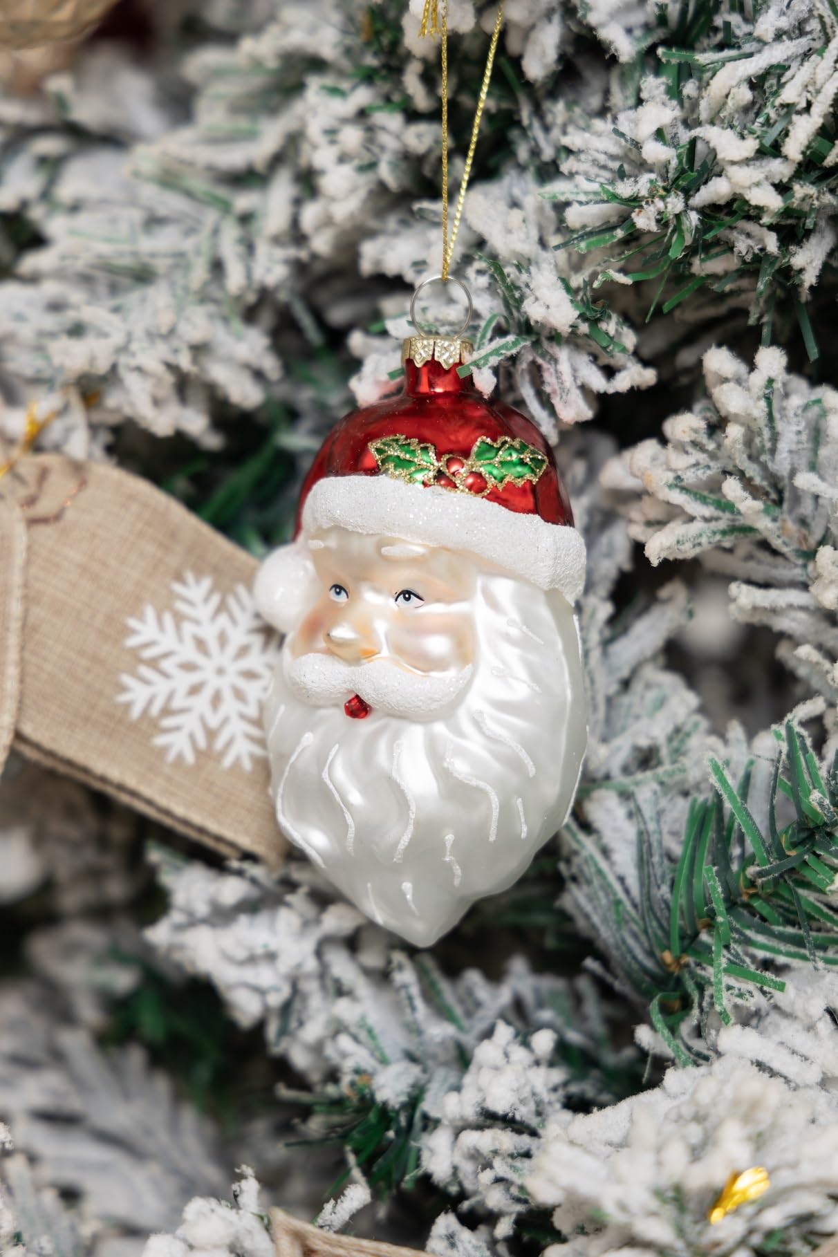 2 Count Glass Santa Head Christmas Ornament, Glass Santa Head Ornaments for Christmas Tree