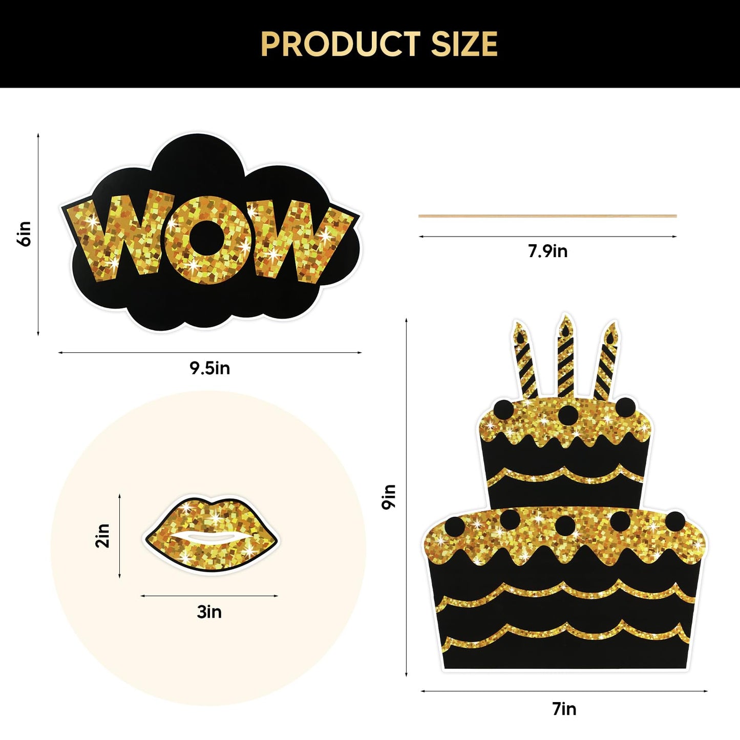 36PCS Black and Gold Photo Booth Prop, Birthday Party Photo Booth Props for Photoshoot Birthday Party Photobooth New Year Graduation Anniversary Party Supplies Black and Gold Graduation Decorations