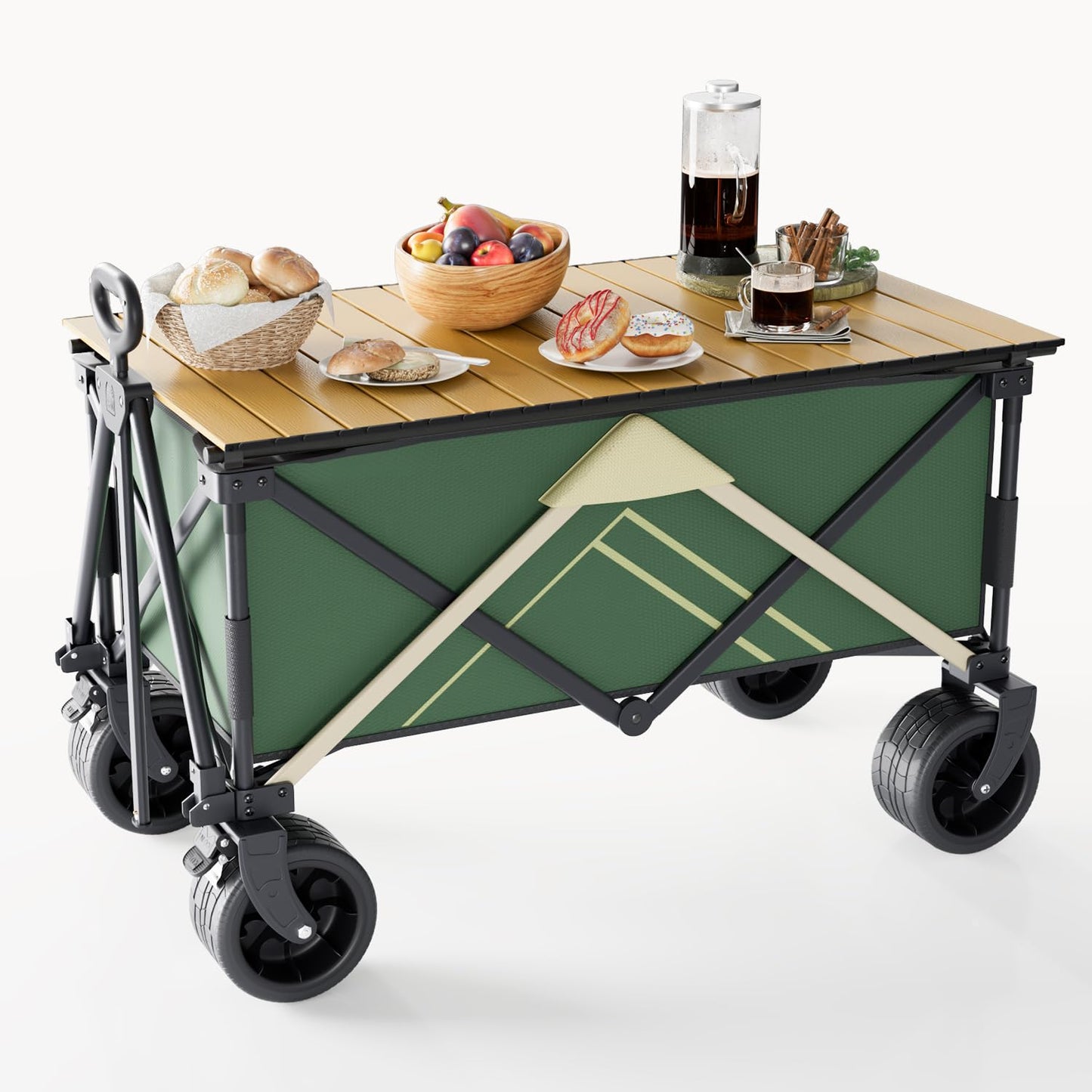 Maidapulu, Wagons Carts Foldable, Wagon with Table Top,Beach Wagon with Big Wheels for Sand,Camping Sports Garden Beach Grocery（Green）