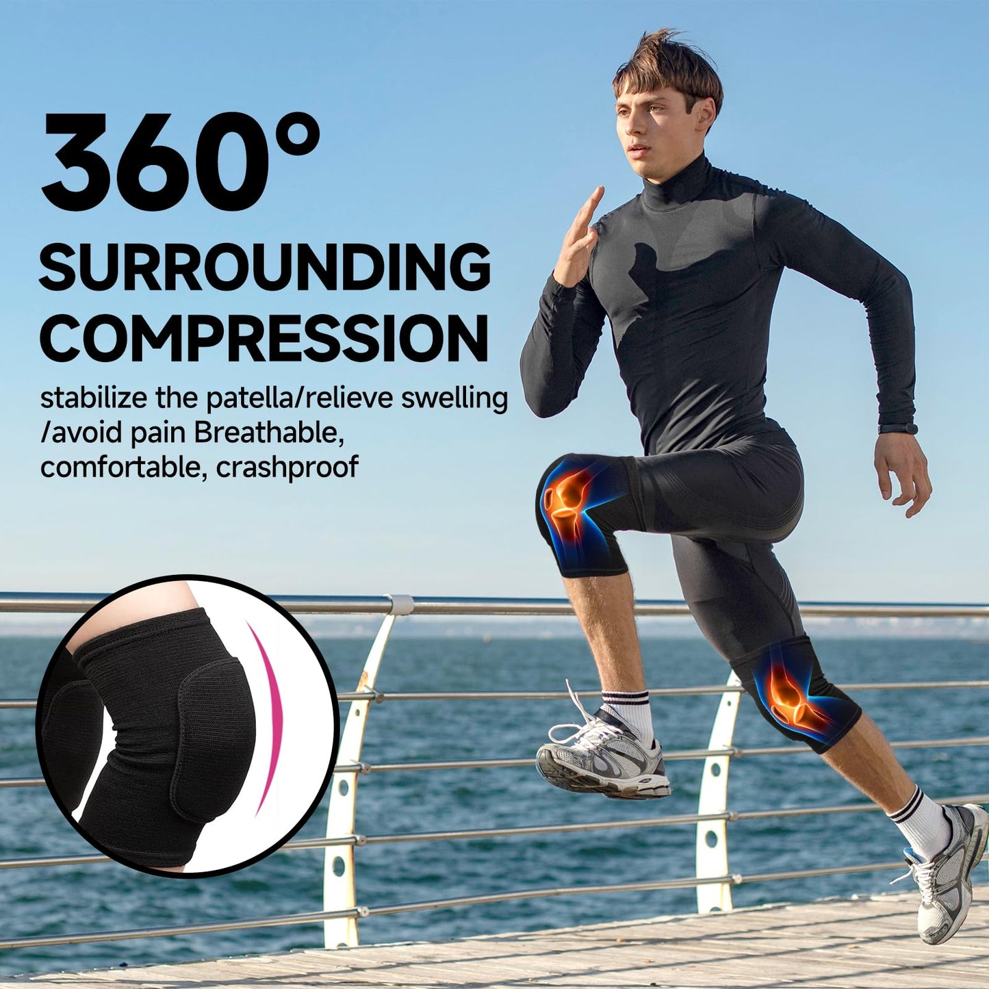 HISFFOG Volleyball Knee Pads for Women, Men, Youth, Girls, Kids, Knee Brace for Volleyball Basketball Football Dance Yoga Tennis Running Cycling Workout Climbing Wrestling