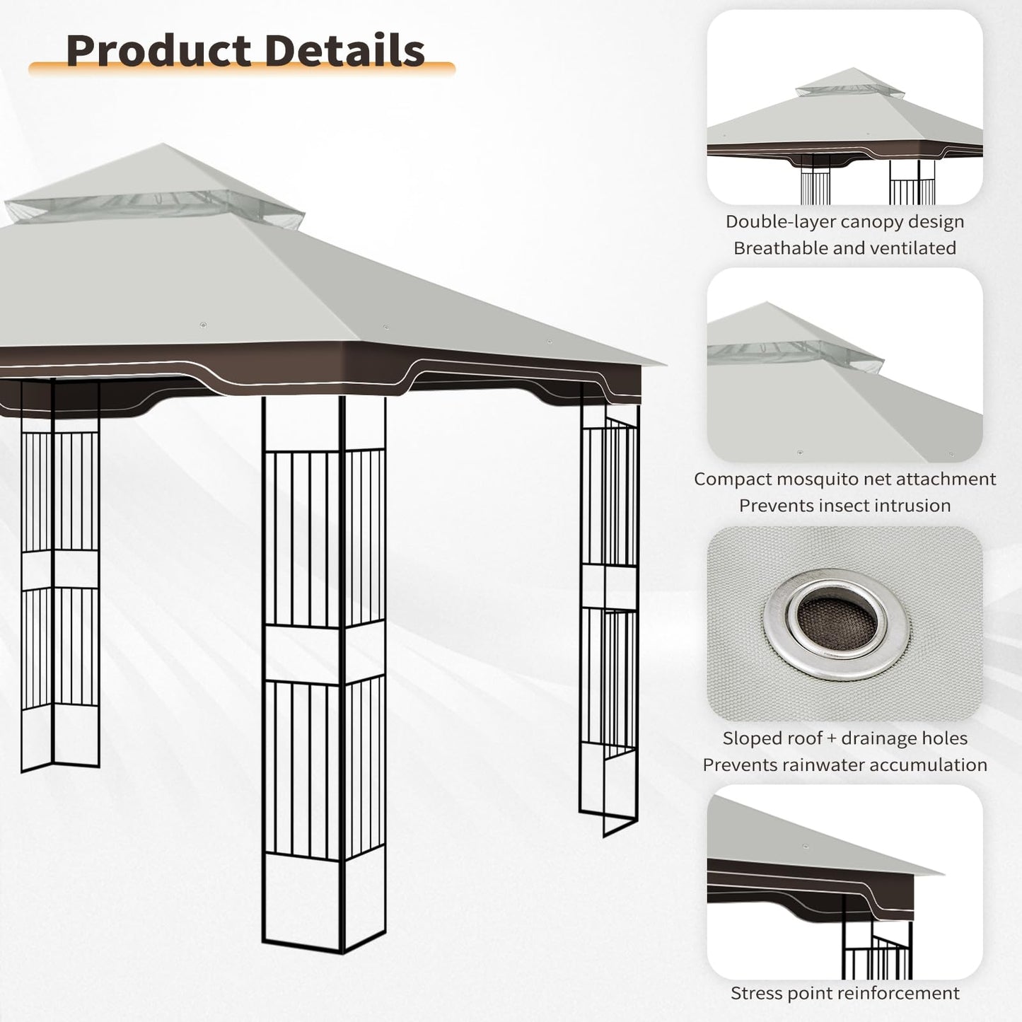 Replacement Gazebo Canopy, 10 x 12 FT Durable Outdoor Roof Cover – Fits Regency II Patio Gazebo L-GZ798PST, A101004104, A101004105 (Light Gray)
