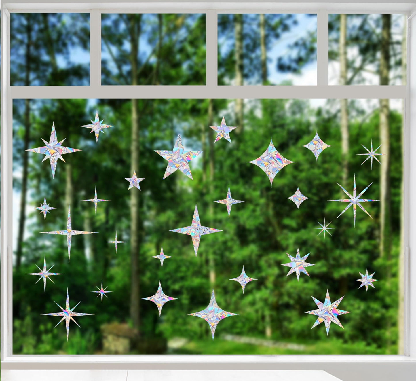 30 Pcs Star Ring Circle Window Clings - Anti-Collision Decals to Save Birds, Non-Adhesive Rainbow Stickers