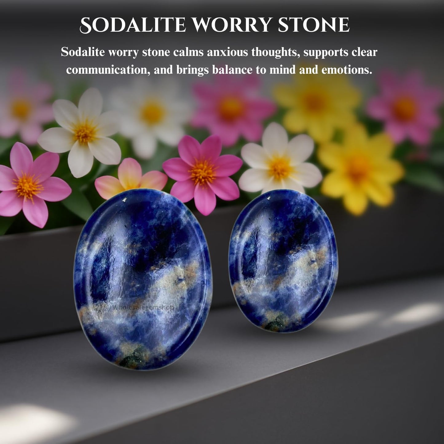 GEMSCITE Sodalite Thumb Worry Stones Metaphysical Gemstone Crystal Healing Reiki Men Women Gift FENG Shui Positive Energy Love Wellness Palm Stones Wicca Powerful