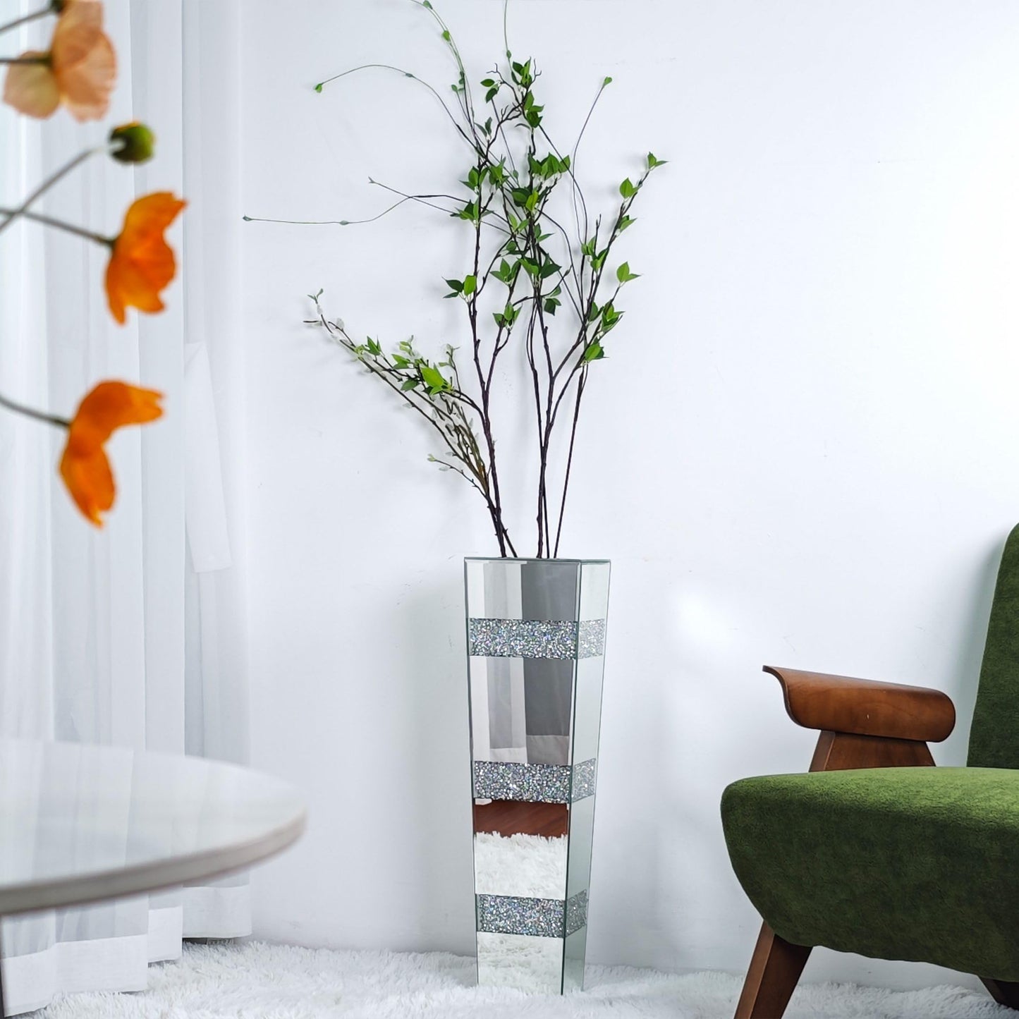 Artloge Diamond Mirror Vase Geometric Bling Decor 28 inch Tall Silver Luxury Decor