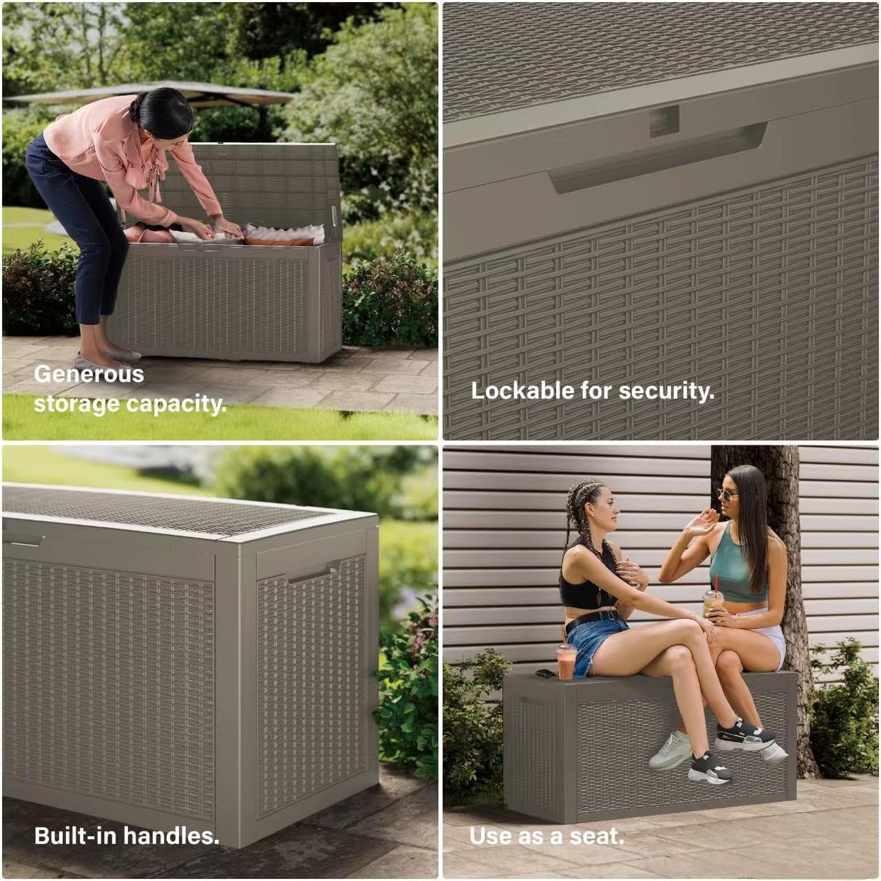 PATIOEASY Outdoor Storage Box 205GAL Waterproof Resin Deck Box,Pool Accessories Supplies，UV-Resistant Lockable Package Delivery Bin for Garden Tools,Large Patio Outside Cushions,Chest,Furniture,Grey