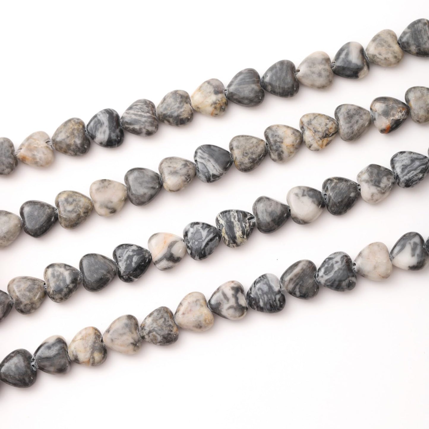 Natural Heart Shaped Map Stone Beads 10mm Loose Crystal Healing Beads for DIY Necklace Bracelet Making Gemstone Craft Supplies