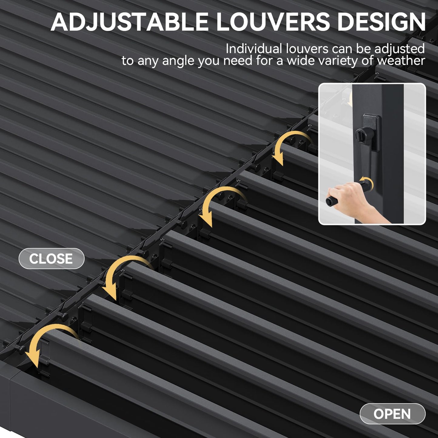 Aoxun Louvered Pergola 10' x 16' 96S Outdoor Metal Pergola with Adjustable Top for Decks, Gardens and Backyards, Easy Assembly via Structural Patent, Gray
