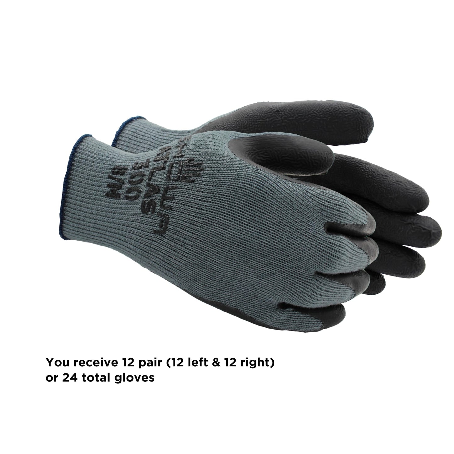 SHOWA Atlas 300B Original 1994 Crinkle Grip Work Gloves, Natural Latex Palm, Heavy Duty 10-Gauge for Construction, Landscaping, Gardening, & Masonry, Black, Large, 12-Pair