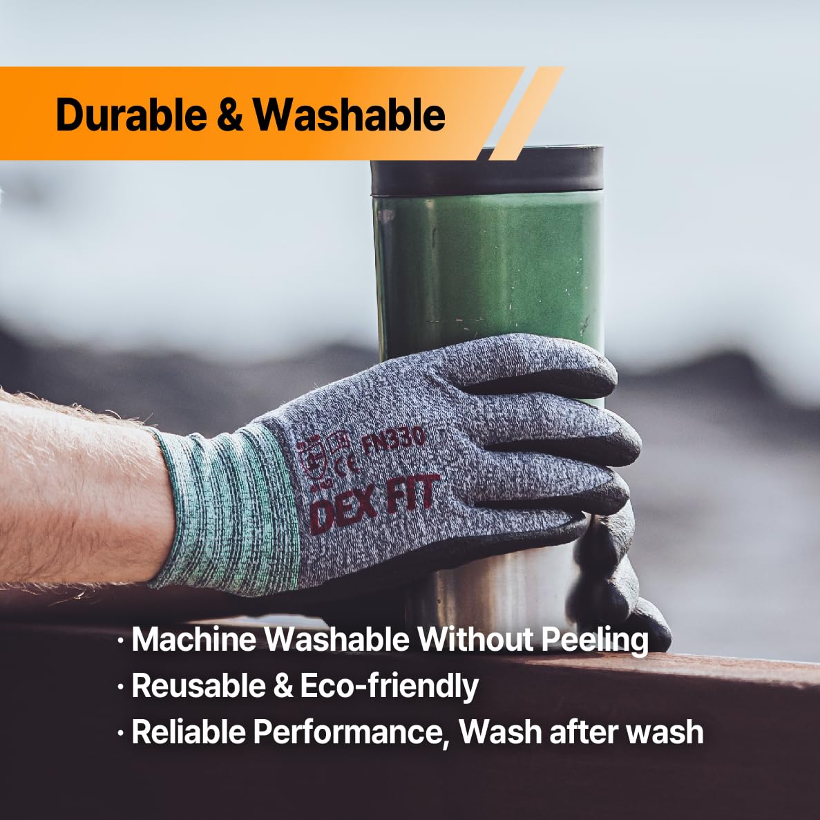 DEX FIT Nitrile Work Gloves FN330, 1 Pair, 3D-Comfort Stretchy Fit, Firm Grip, Thin & Lightweight, Touch-Screen Compatible, Durable, Breathable & Cool, Machine Washable; Black XL (10)