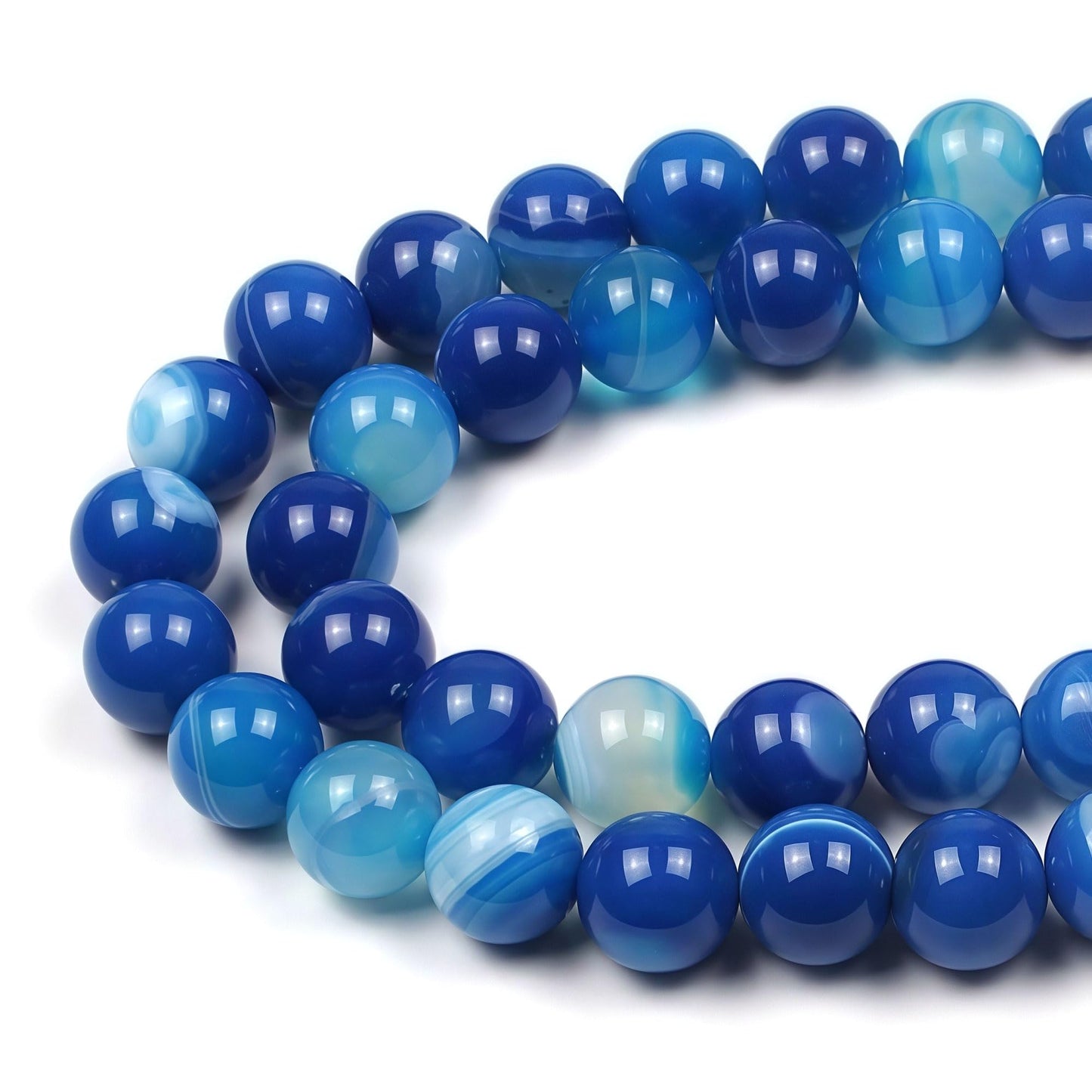 MJDCB Natural Stone Beads Blue Striped Agate Round Loose Beads for Jewelry Making DIY Bracelet Necklace (6mm)