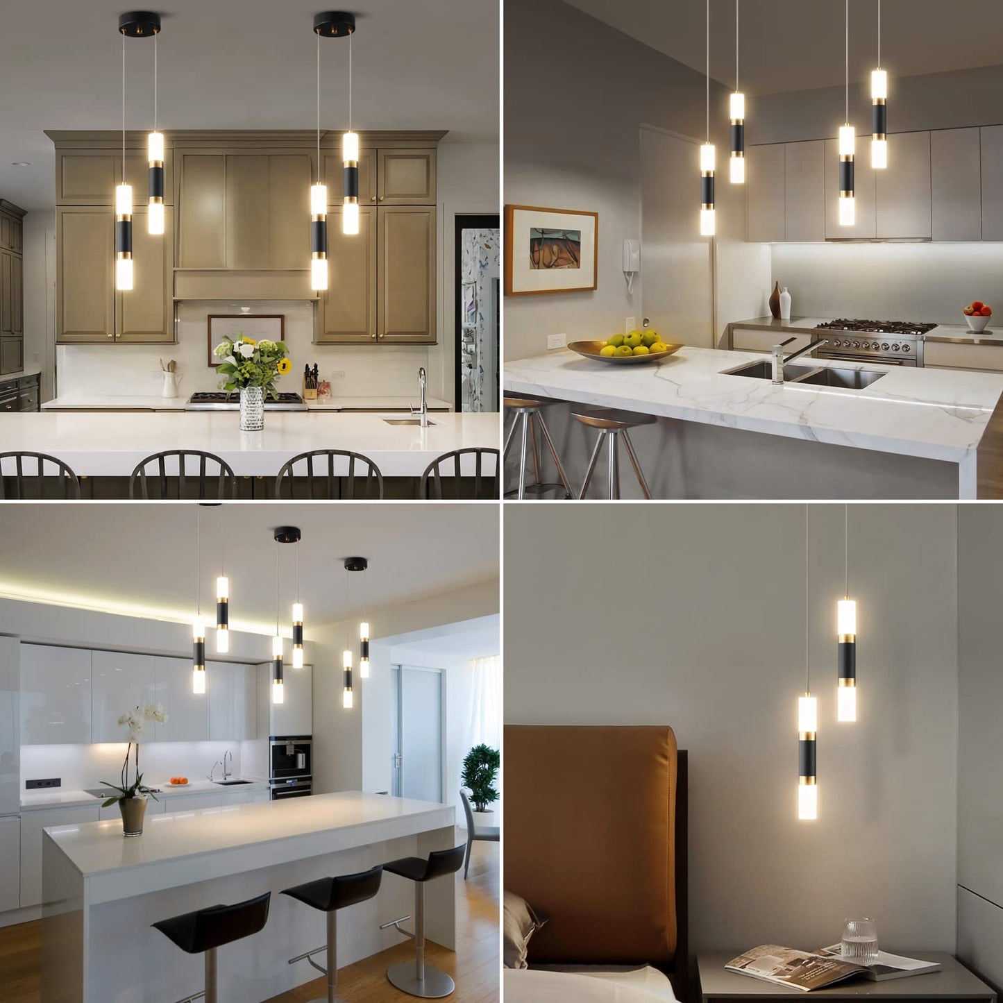 LIANGMH 2-Light Pendant Lights Kitchen Island Dimmable LED Modern Mini Pendant Light, Bedroom Small Pendant Light Fixtures (Black Gold)
