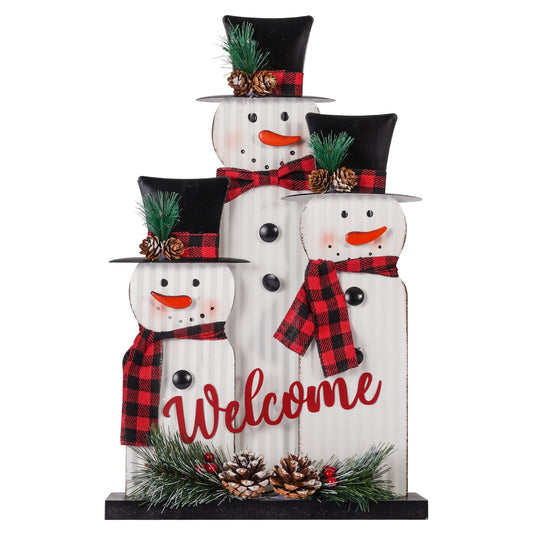 Christmas Decorations for Home Farmhouse Snowman Decoration Pinecones Merry Christmas Sign Iron Wooden Decorative Block Rustic Tabletop Xmas Party Holiday Décor Indoor Outdoor