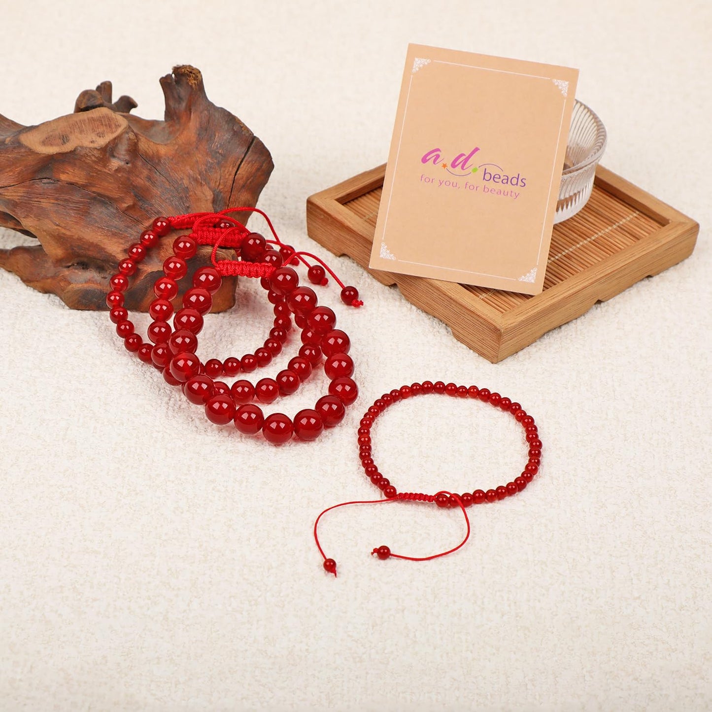 AD Beads 8mm Carnelian Bracelet - Stone of Life Enjoyment - Handmade Natural Stone Crystal Bracelet with Adjustable Macrame String - Yoga Healing Power Energy Gifts for Men and Women