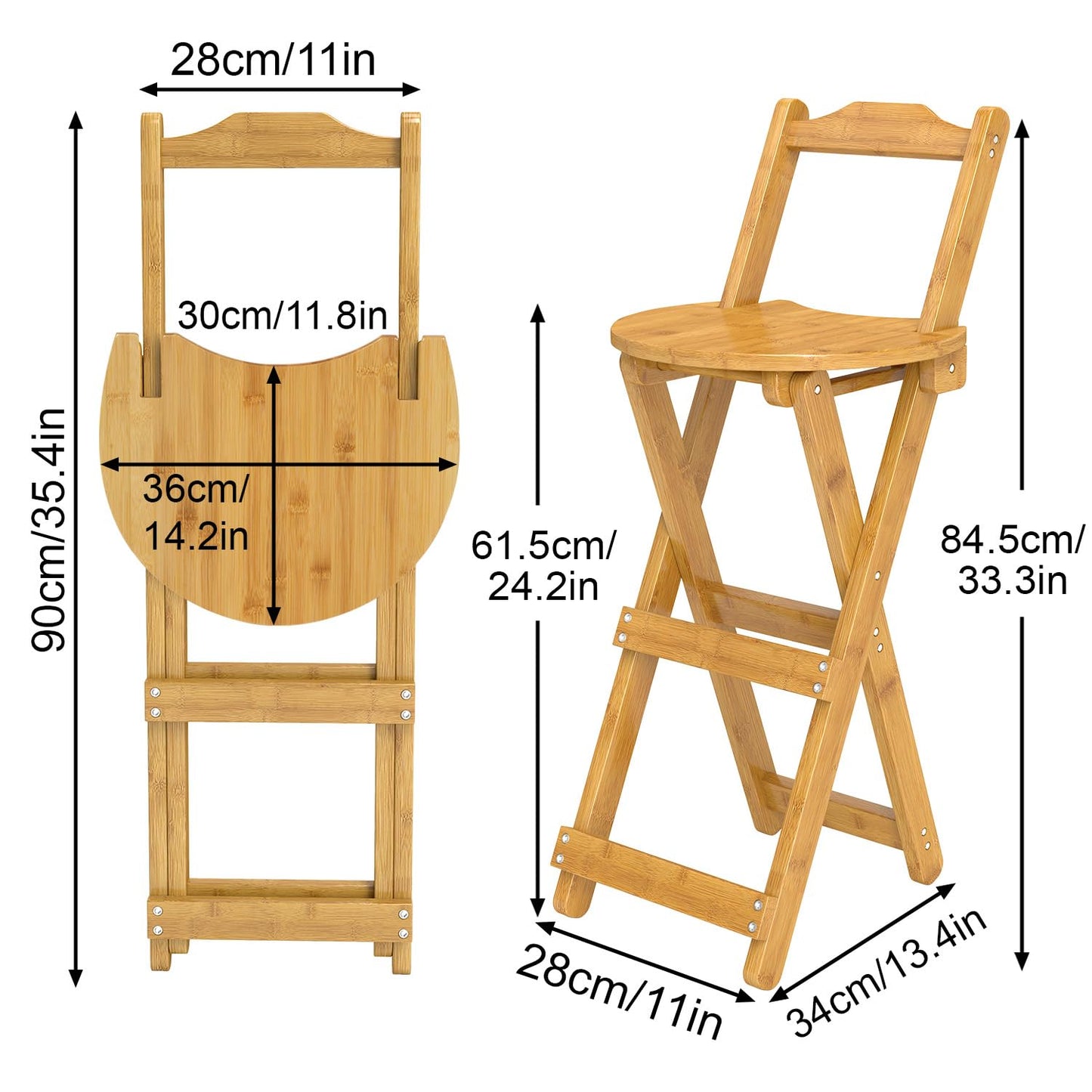 Nisorpa Folding Bar Stool with Backrest Kitchen Counter Height Stool with Back Support Foldable Bamboo Bar Stool Folding Bar Chair for Home Kitchen Island Breakfast No Assembly 1Pack