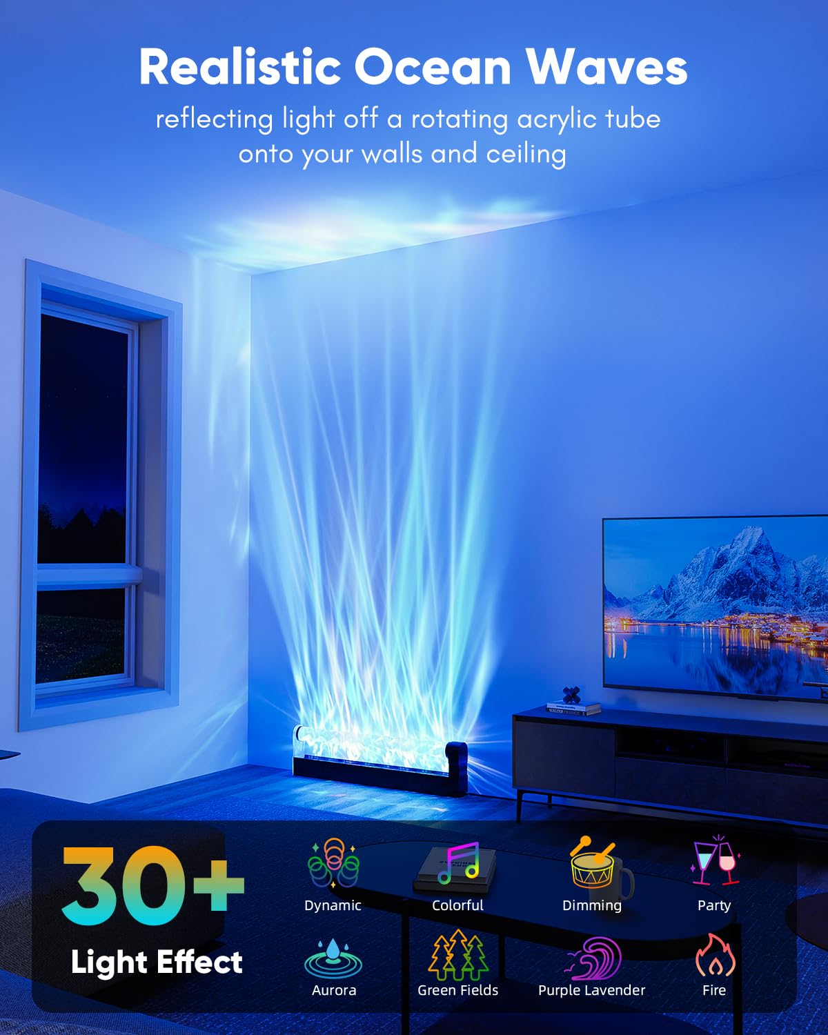 RGB Led Light for Wall Decor, Ambient Lighting for Bedroom, Mood Lighting for Living Room, Ocean Wave Light Projector Light for Game Room