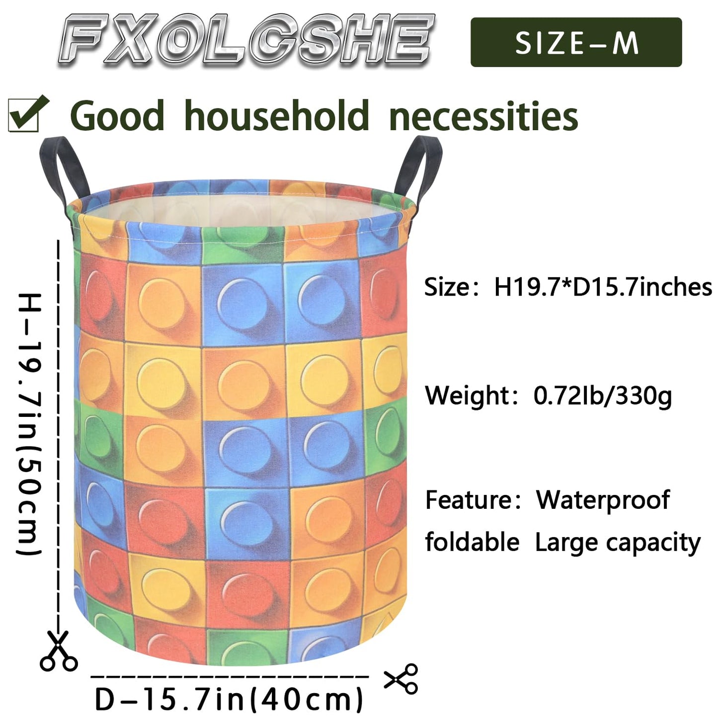 FXOLCSHE Toy storage basket,Building block toy storage basket,Nursery laundry hamper,Waterproof foldable laundry basket for kids,Clothes Organizer Basket,Toys Box,Room Decor(Blocks)