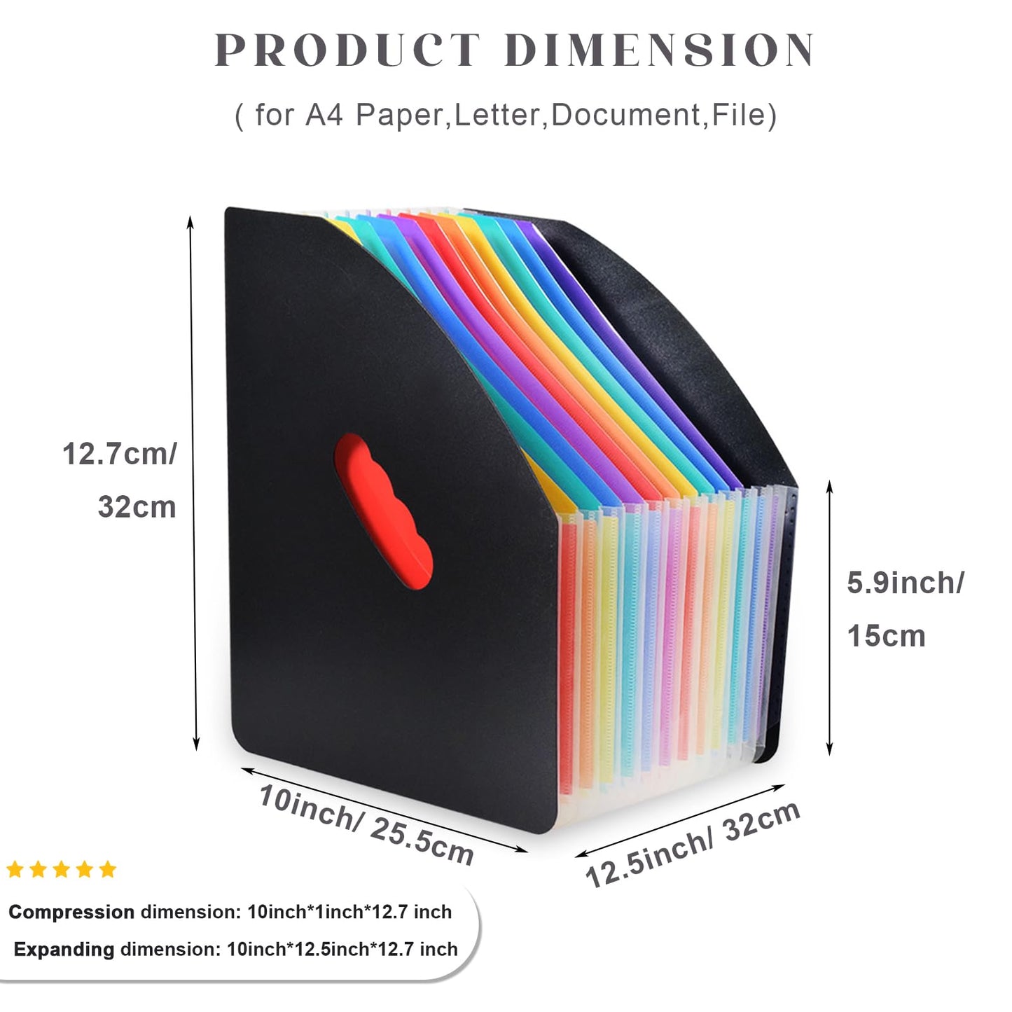 SAYEEC Rainbow Expanding File Holder Standing A4 Vertical Mini Book Organizer Magazine Basket Desktop 13 Pockets Files Folder with Handle for Students Examination Paper Bills Office Study