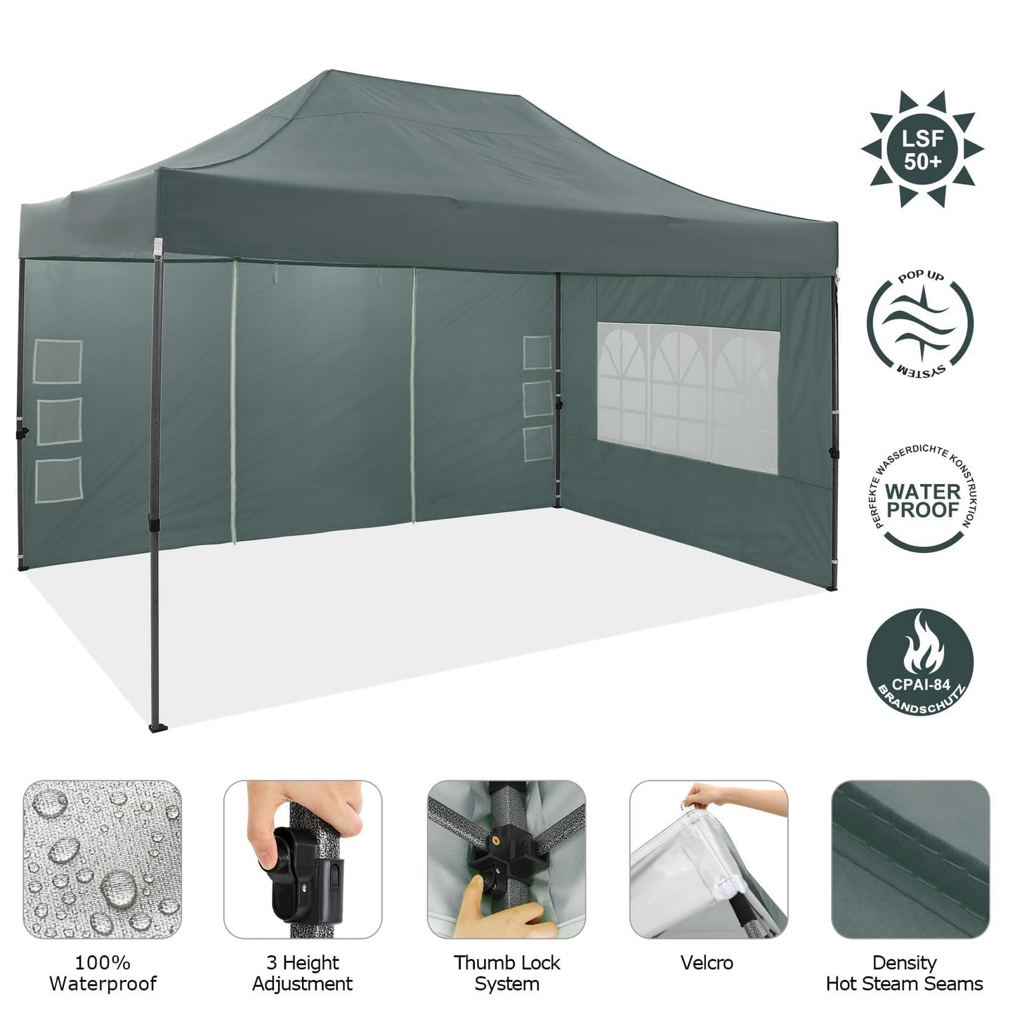 COBIZI 10x15 Pop up Canopy Tent 10x15 Canopy with 4 Sidewalls Waterproof Heavy Duty Commercial Canopy for Parties Outdoor Garden Gazebo Tent, Carry Bag(10x15ft, Gray)