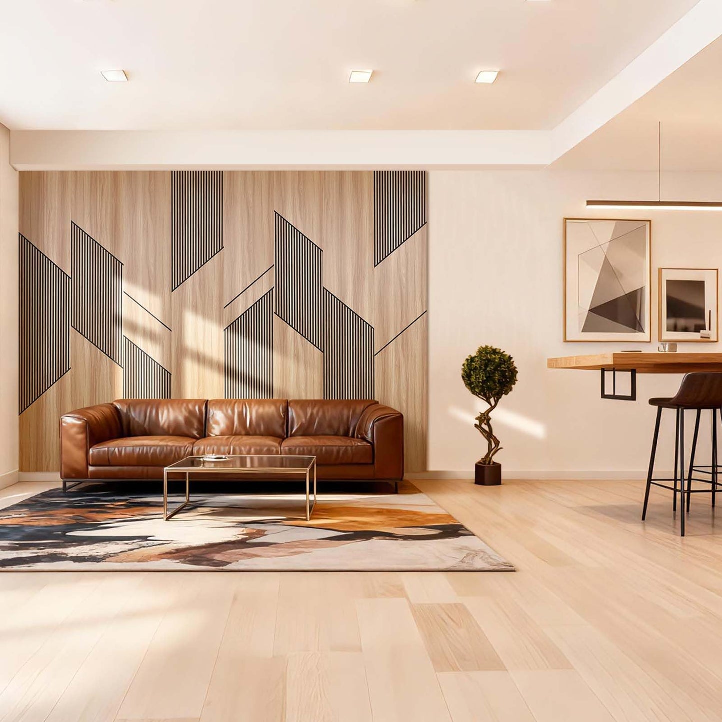 SSHENGYA 8-Pack Teak Wood Grain 3D Wall Panels with Adhesive, Peel and Stick PVC Wall Tiles for Accent Wall, Covers 82.15 Sq Ft for Luxury Living Room & Bedroom Decor