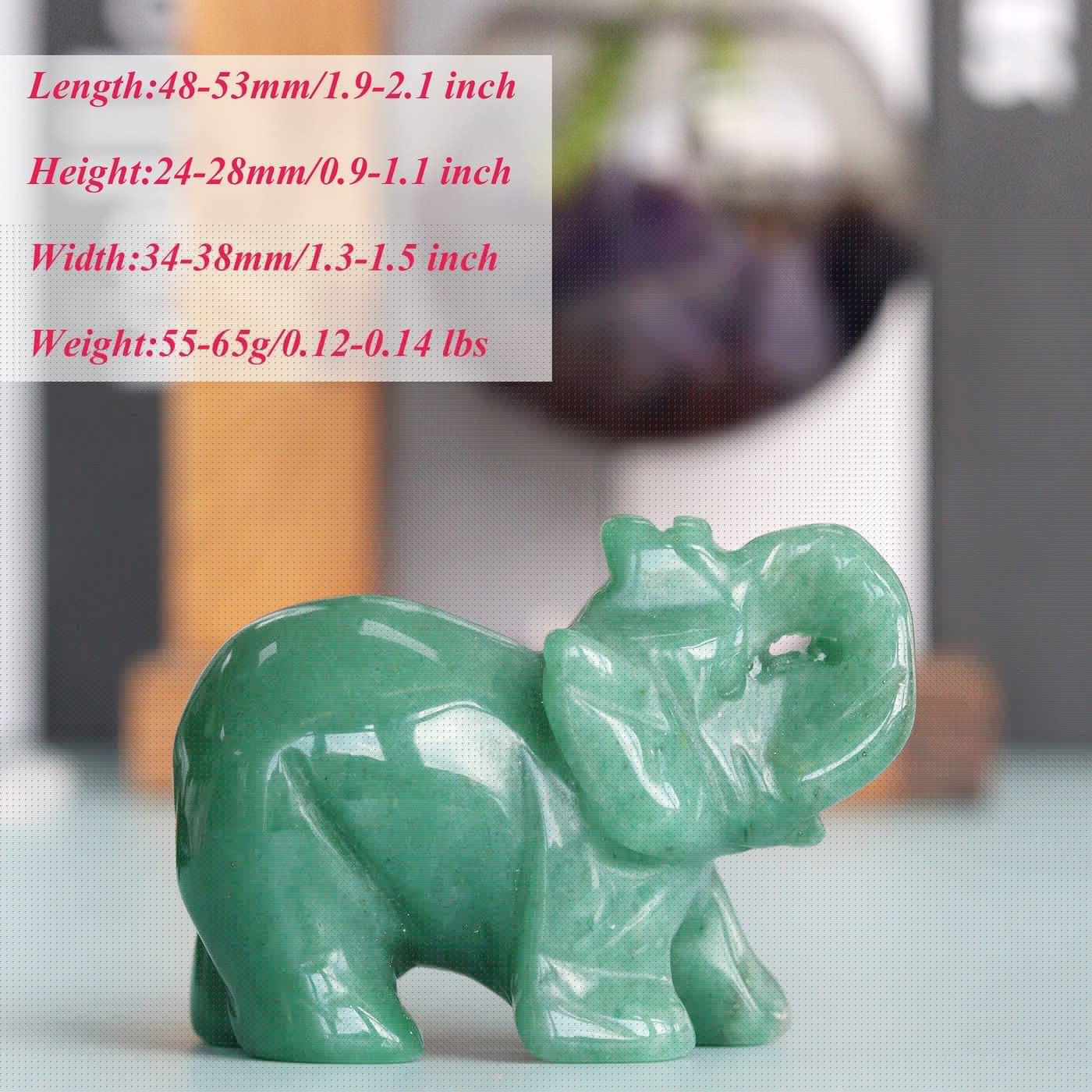 2" Green Aventurine Elephant Decor Healing Crystal Cute Polished Natural Stone Hand-Carved Sculpture Statue Figurines Gemstone Energy Hippie Home Room Office Desk Decoration Gifts for Women Men