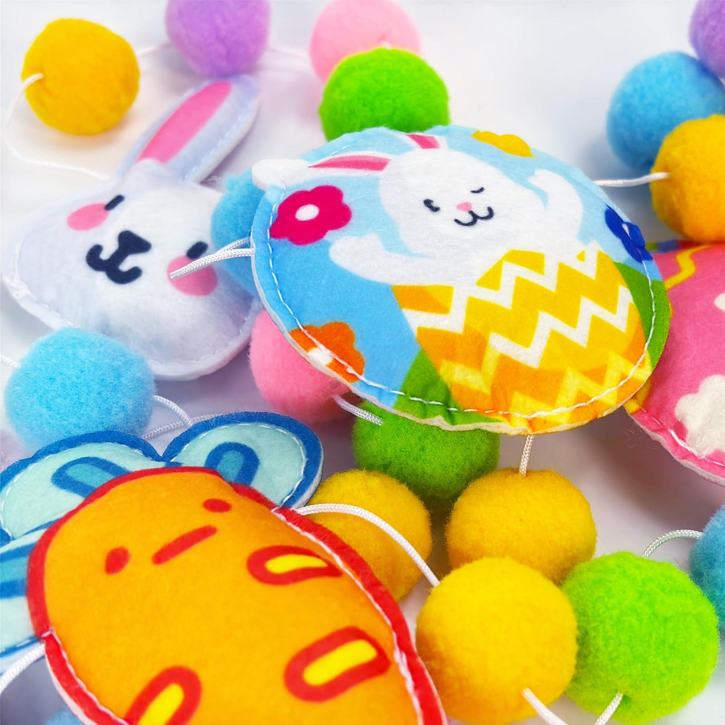 6.5ft Easter Garland Decorations, Handmade Felt Bunny Chick Carrot & Egg Pom Pom Garland, Farmhouse Spring Mantel Decor for Home Fireplace Wall Reusable Easter Banner for Indoor Party