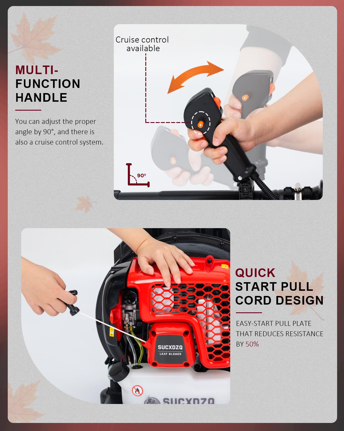 EIDOWA 63CC Gas Backpack Leaf Blower – 665 CFM, 205 MPH, Commercial-Grade Gas Blower for Landscaping, Snow Removal, and Heavy-Duty Yard Work – Lightweight, Quiet for Residential Areas (Red)