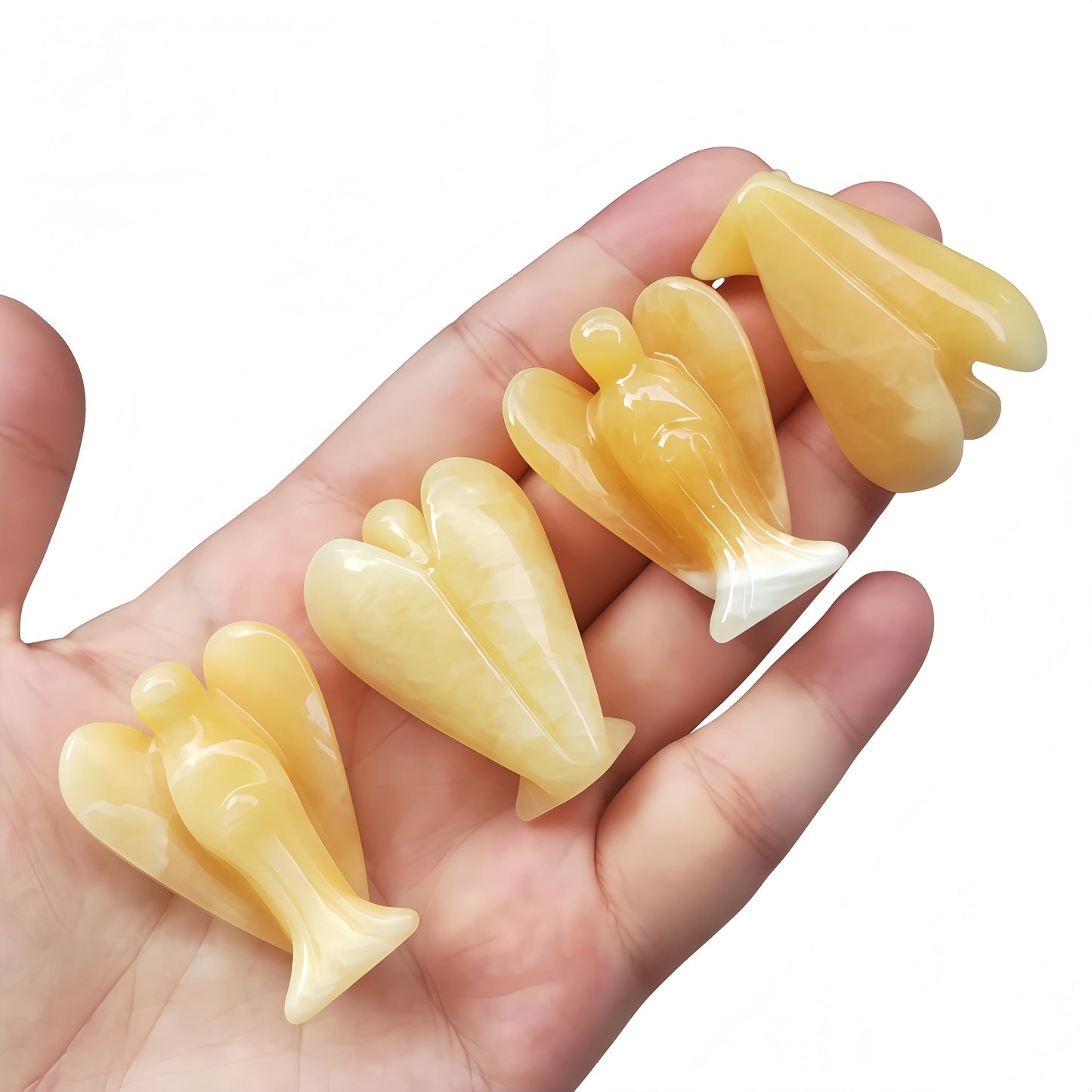 Afucats Natural Yellow Jade Healing Guardian Angel Indoor Decorative Stone,1.5 Inches Carving Pocket Palm Statue,Gift for Her Christmas Décor