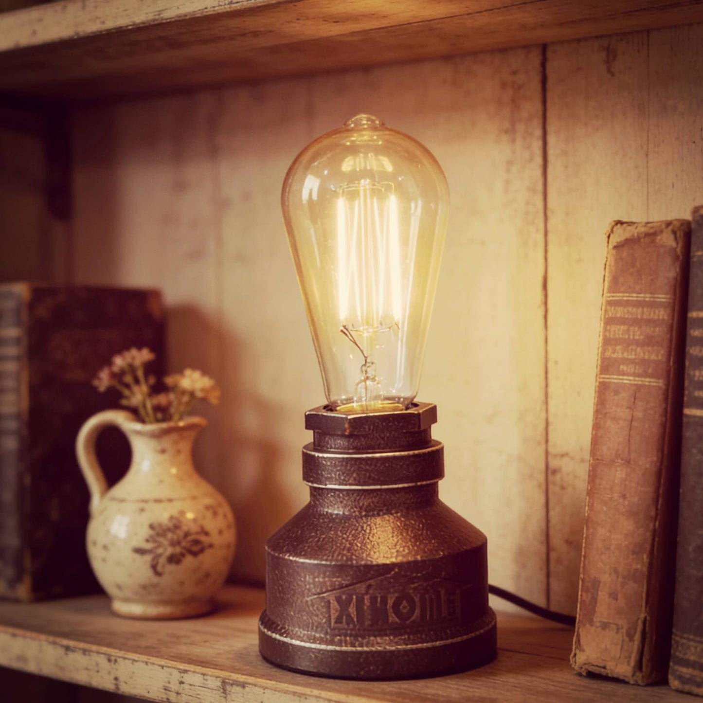 XIHOME Vintage American Village Style Desk Light Creative Table Lamp Iron Steel Water Pipe Table Night Lights,Rustic Loft Industrial Steampunk Retro Base E26 Holder Fitting Lighting Fixture LED Edison