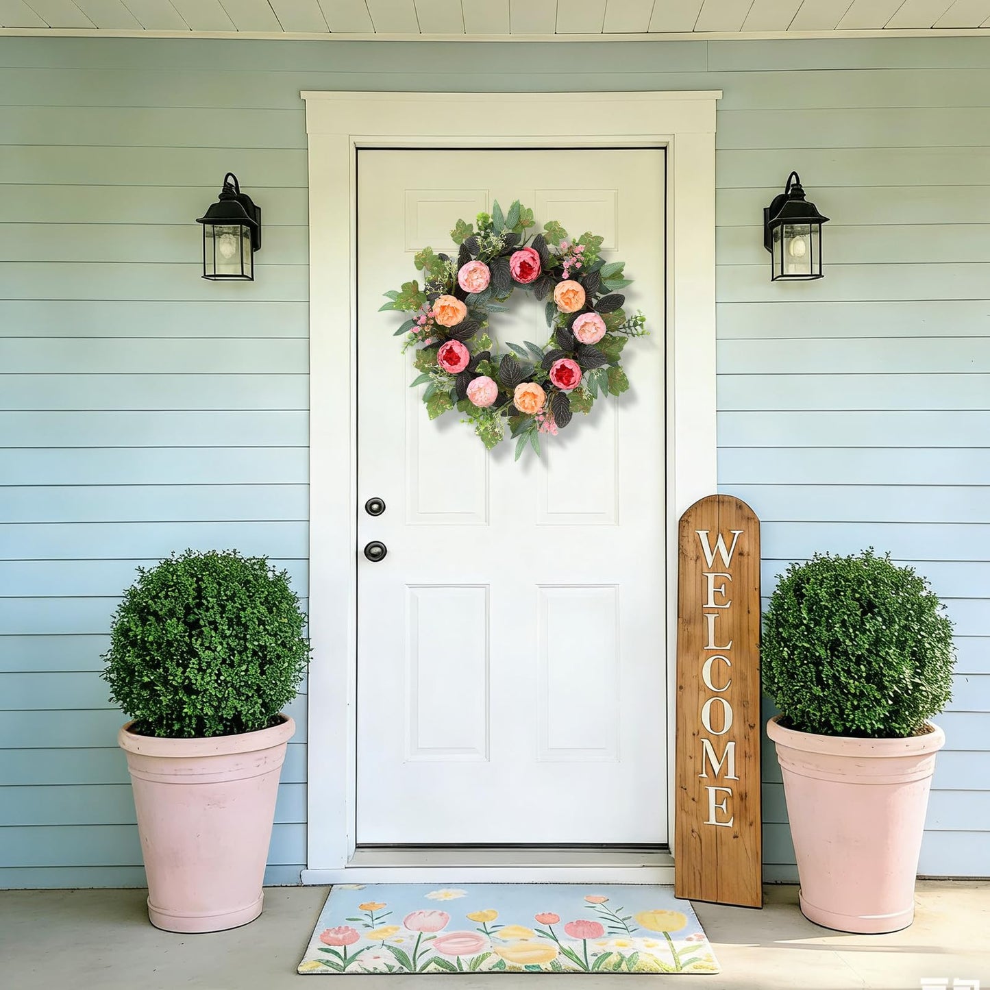 20" Peony Wreath for Front Door – Spring Summer Artificial Pink Peony Floral Wreath for Wall, Window, and Wedding Decor