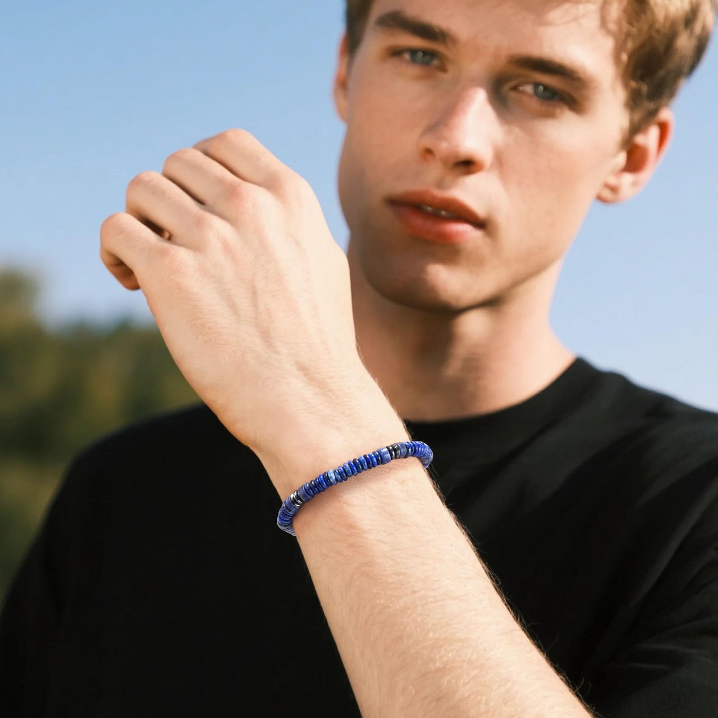 VIBILIA Healing Crystal Bracelets Beaded Bracelets for Men Women Lapis Lazuli Natural Stone Adjustable Bracelets Unique Gifts for Father Son Grandfather Brother Friend