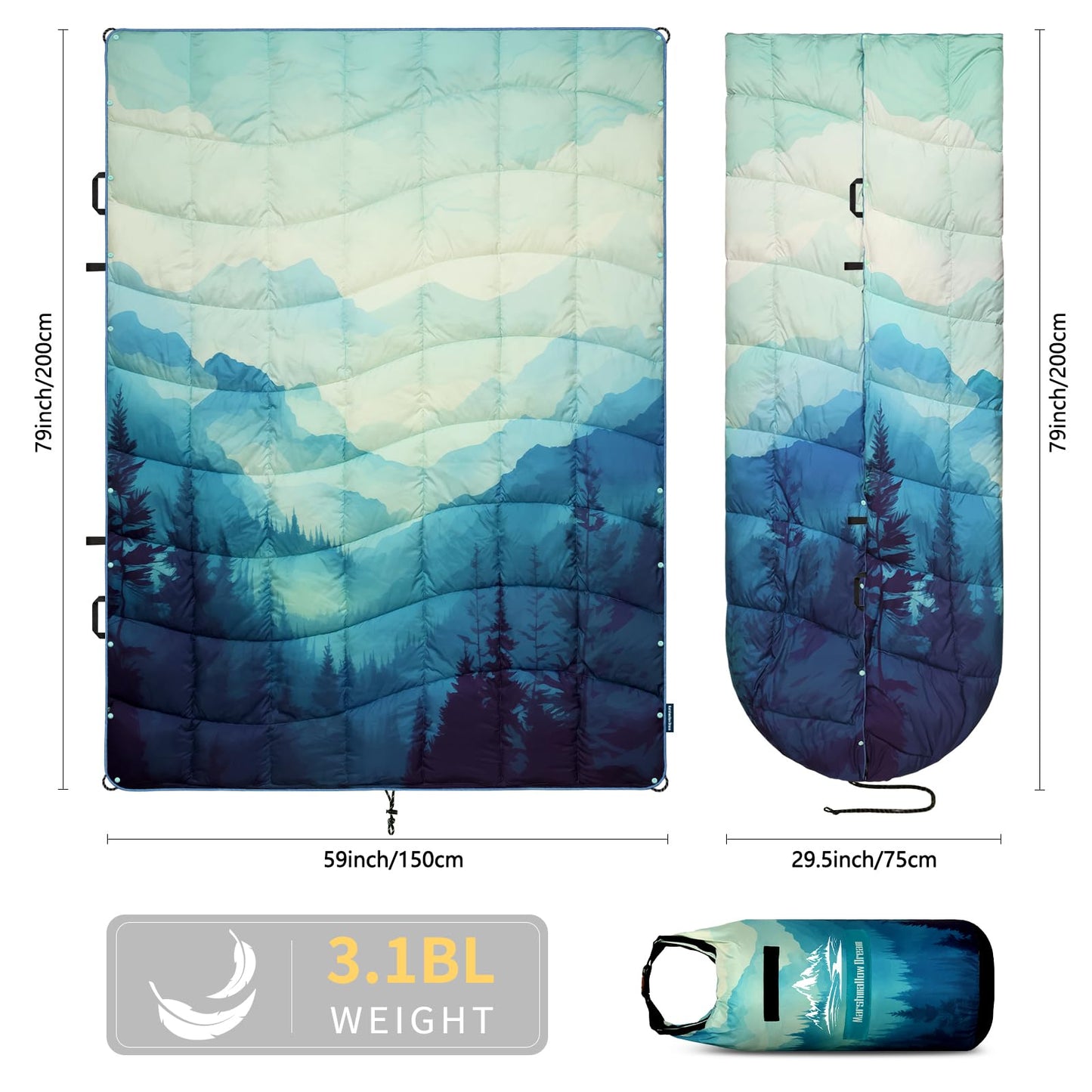 marshmallow dream Camping Blanket, Puffy Blankets Lightweight Windproof Resistant for Outdoors,Hiking, Backpacking,Car,Picnic,Stadium