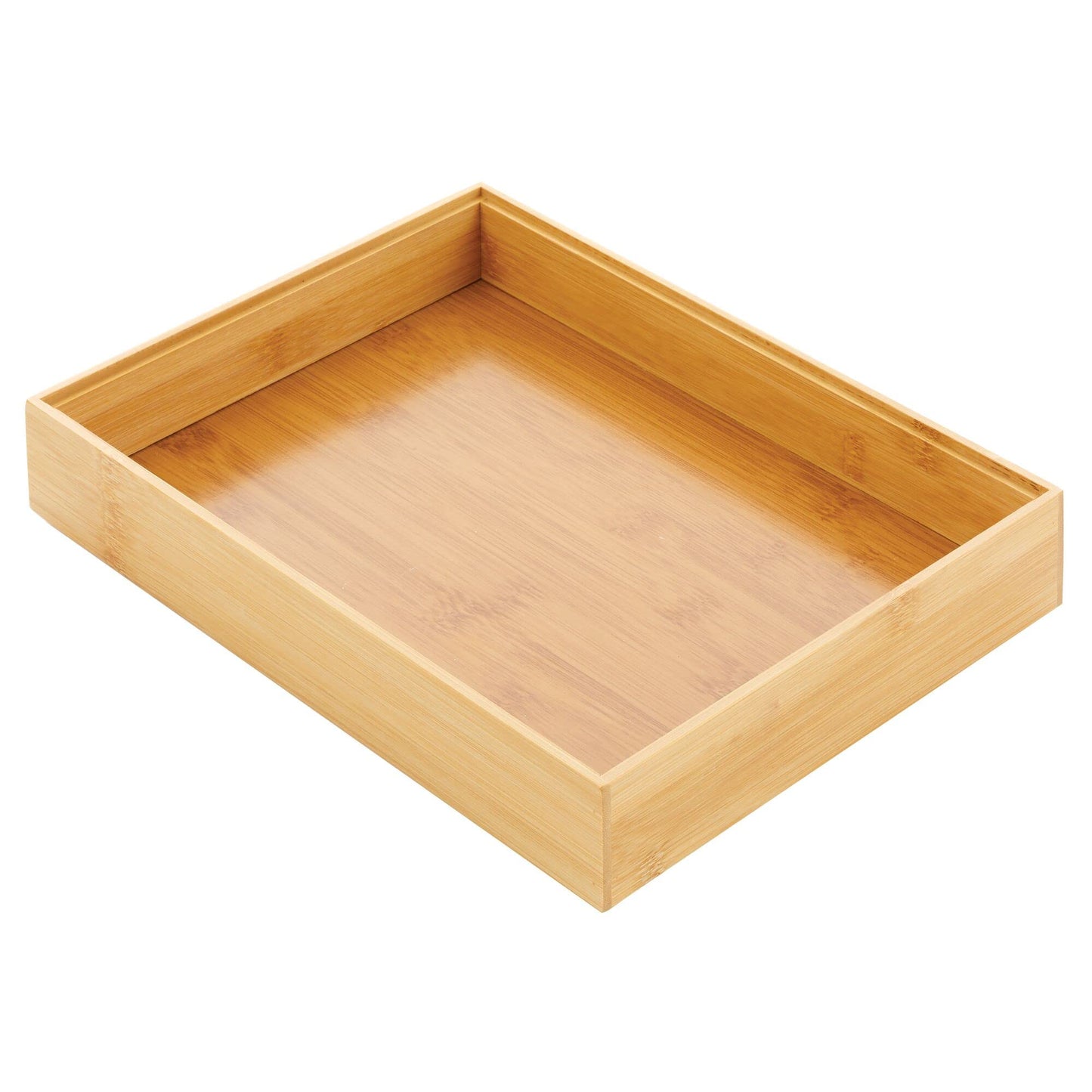 mDesign Bamboo Wood Stackable Drawer Organizer Bin Box for Kitchen; Holds Silverware, Cutlery, Utensils - Echo Collection - 2 Pack - Natural