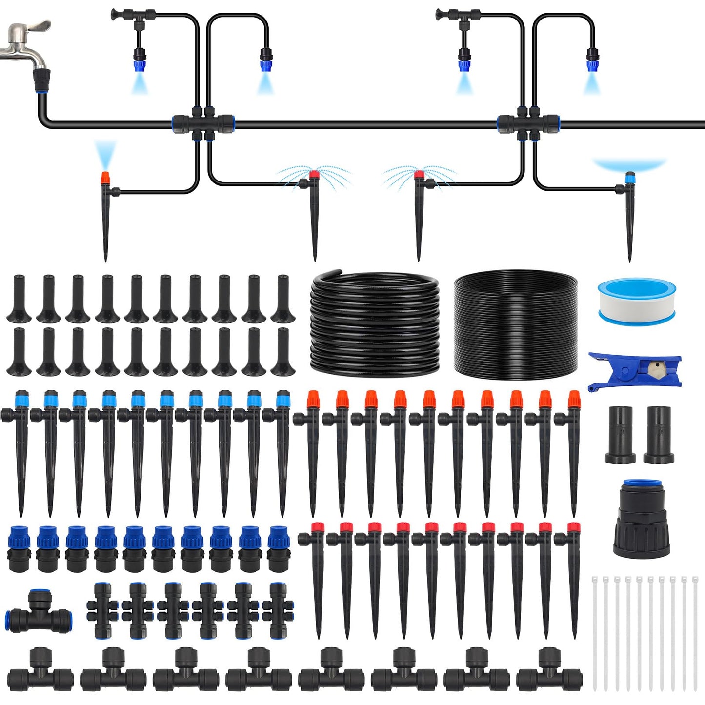 230FT Drip Irrigation System for Garden with 40 Nozzles & Emitters, Quick Connect Garden Watering System with 1/2" & 1/4" Tube, Adjustable Sprinklers Kit for Greenhouse, Lawn, Flower Beds, Raised Bed