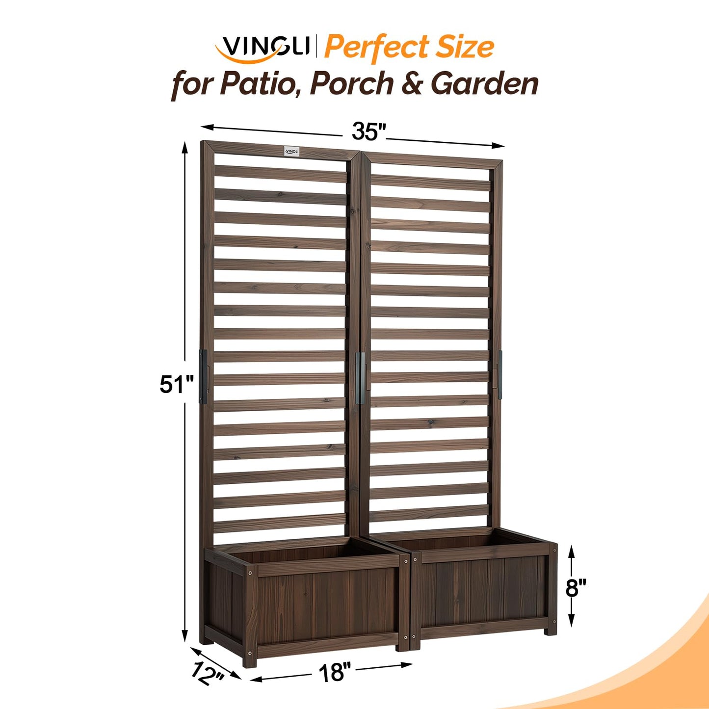 VINGLI Wooden Planter with Trellis, 51" Height Elevated Garden Beds Outdoor, FreeStanding Planter Box with Drainage Holes for Flower, Vegetable, Fruit, Herb in Garden, Patio, Balcony - 2PCS