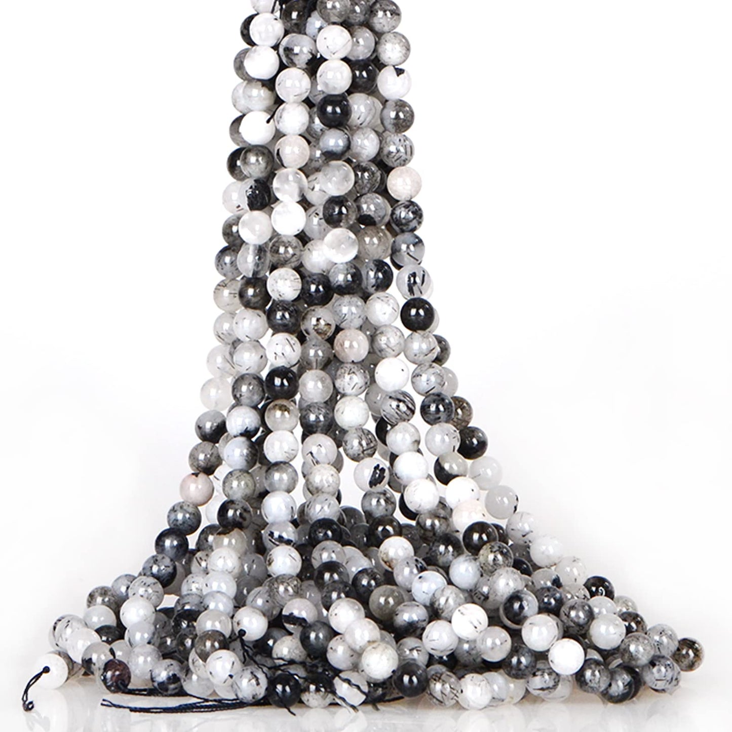 ICAI Beads Tourmaline Quartz (Silver Rutile Quartz) 10mm Natural, Energy Gemstone | Healing Power for Jewelry Making | Loose Beads | 1strand