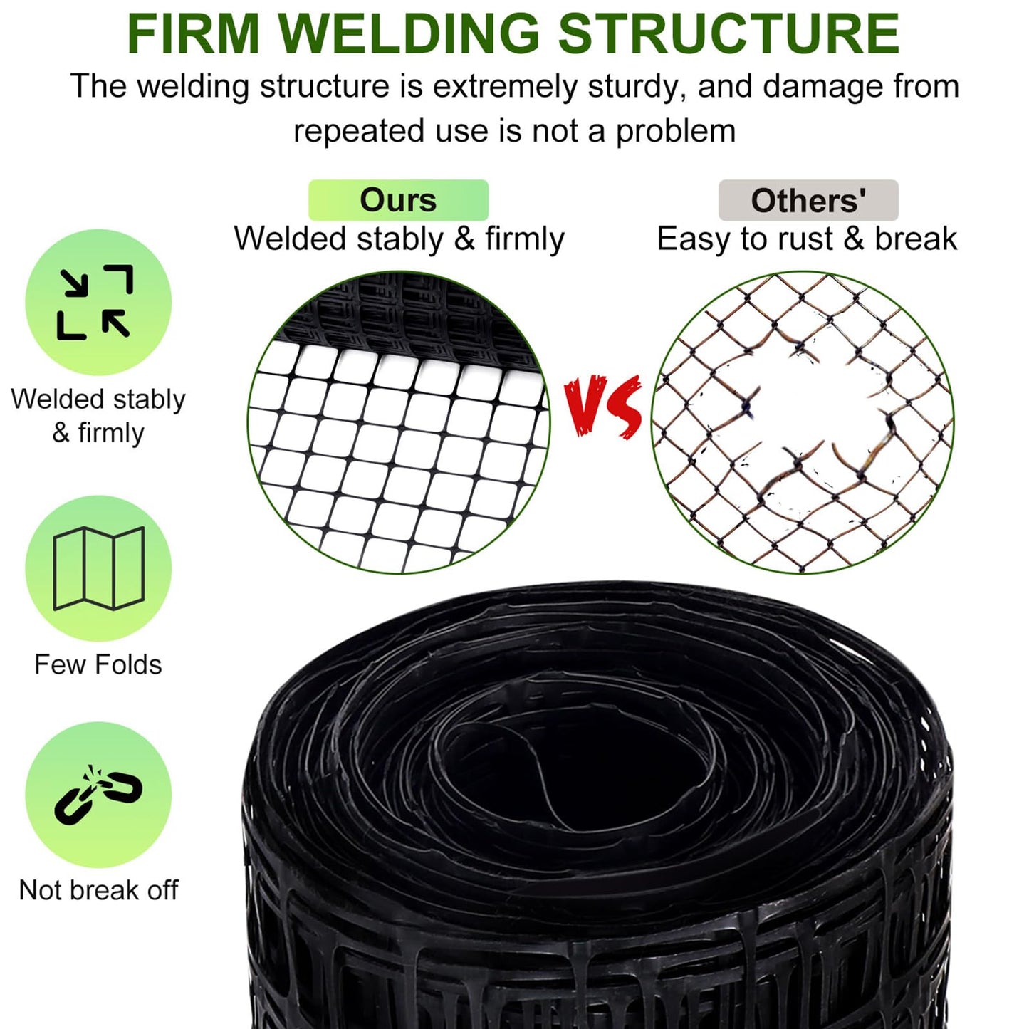 Windyun 2 Roll 100 ft 200 ft in Total Plastic Mesh Fence Roll Safety Construction Barrier Netting Outdoor Snow Temporary Garden Animal Fencing for Poultry, Chicken, Dog, Patio(Black)