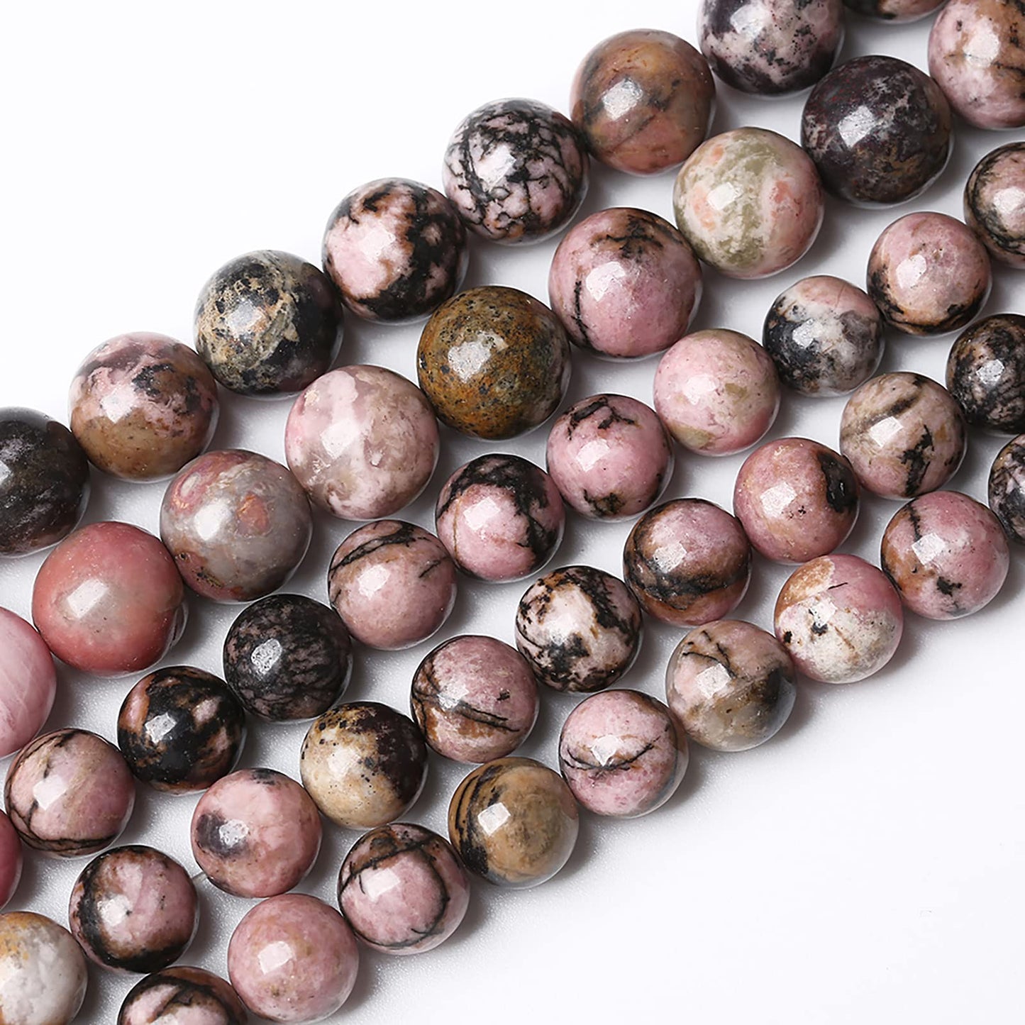 8mm 45pcs Natural Black Lace Rhodonite Beads Healing Power Stones Round Loose Gemstone Beads for Jewelry Making DIY Bracelet Necklace 15"