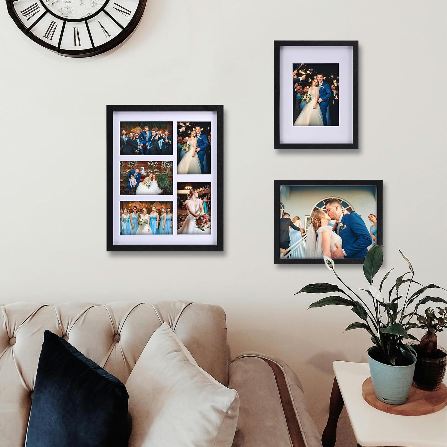 SaZiCat Collage Picture Frame, 5-Opening 4x6 Picture Frame with Mat, Fits 11x14 or Five 4x6 Photos, Tempered Glass, for Tabletop or Wall Mount-Rustic Black