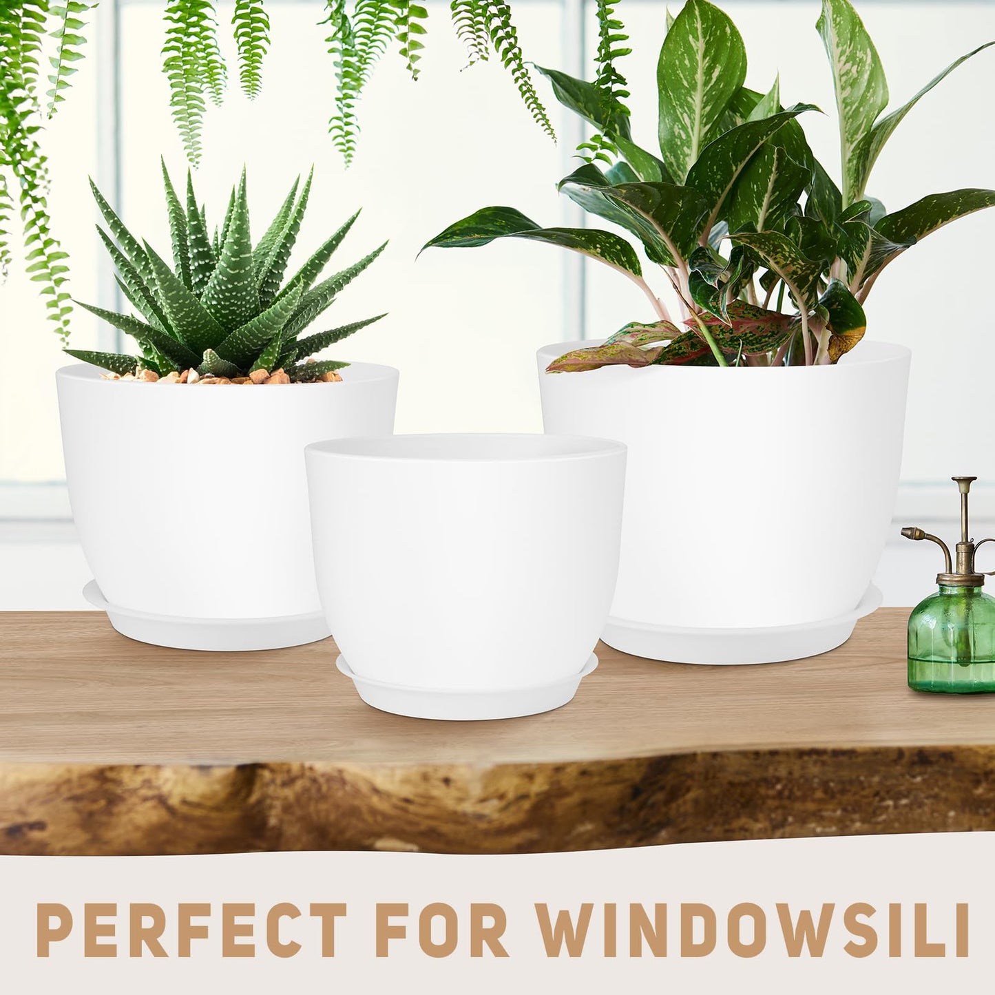 YNNICO Plant Pots 12/10/9 inch Set of 3, Flower Pots with Multi Mesh Drainage Holes, Large Planters for Indoor Outdoor Garden Plants and Flowers. (White)