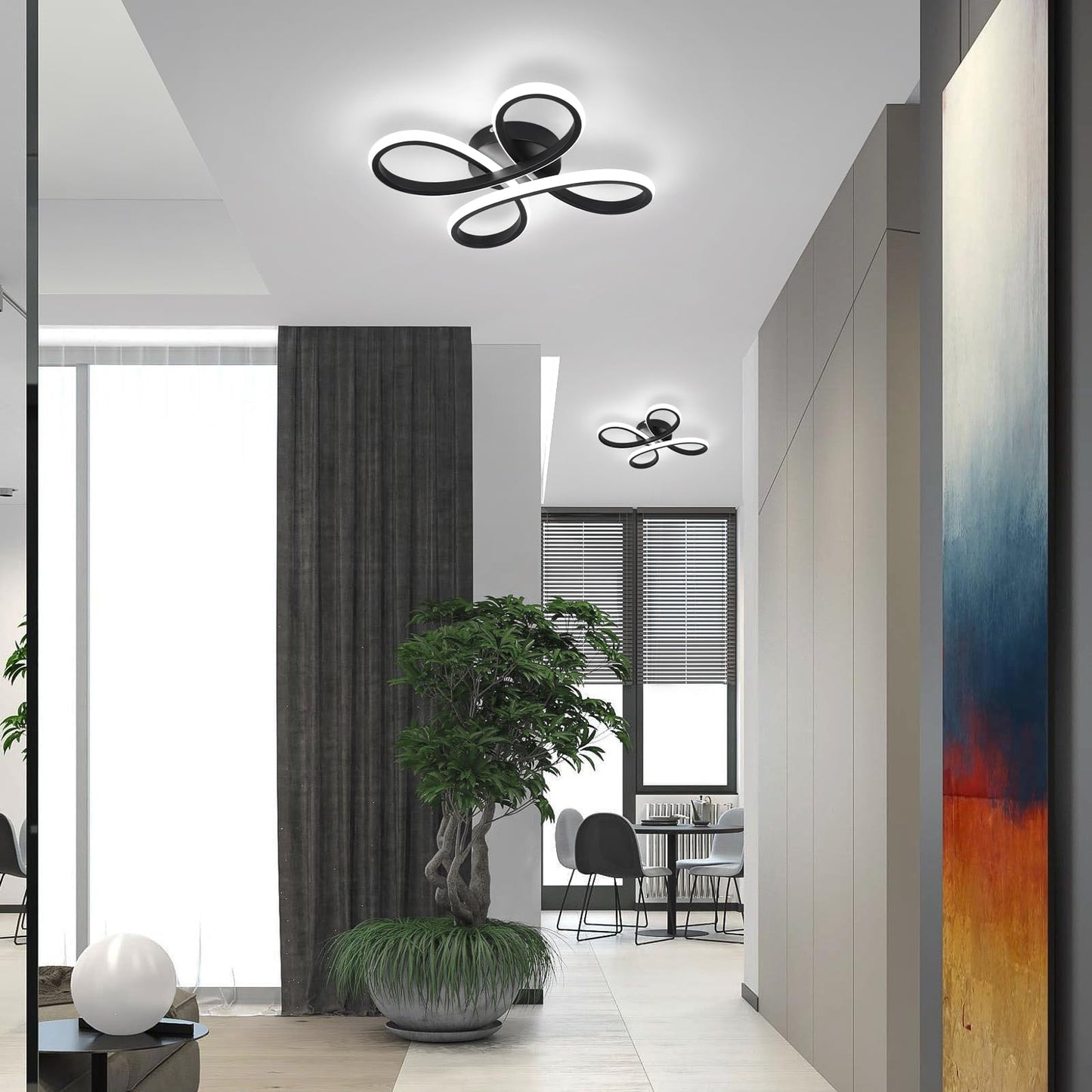 ADISUN Modern LED Ceiling Light, 6000K Semi Flush Mount Ceiling Light Fixture for Living Room, Close to Ceiling Light Fixtures for Bedroom, Corridor, Aisle, Hallway - Indoor Lamp, Black