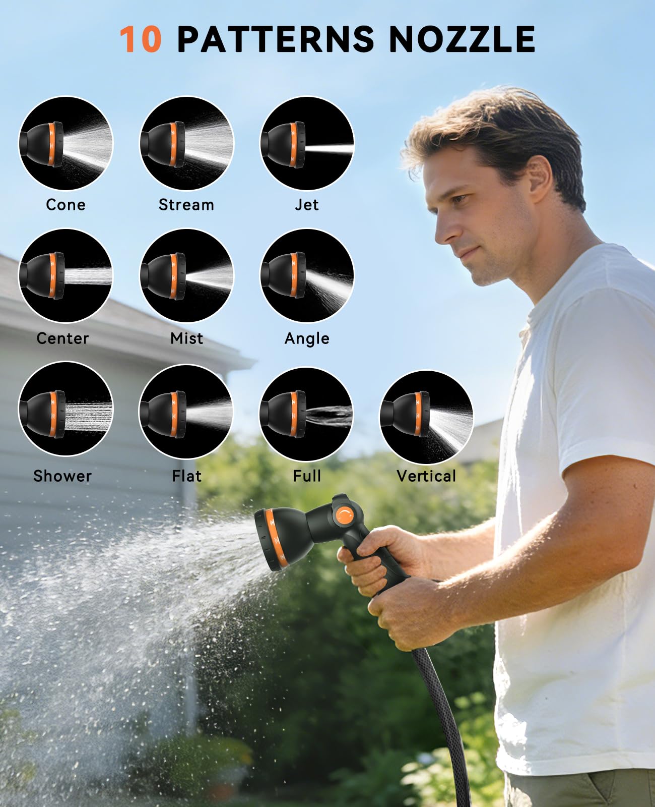 SUNPOW Retractable Garden Hose Reel - 1/2" x 100ft Wall Mounted Hose Reel with 3/4'' Brass Fitting & 10-Pattern Nozzle - Auto Slow Retraction, Any-Length Lock, 180°Swivel for Lawn & Gardening