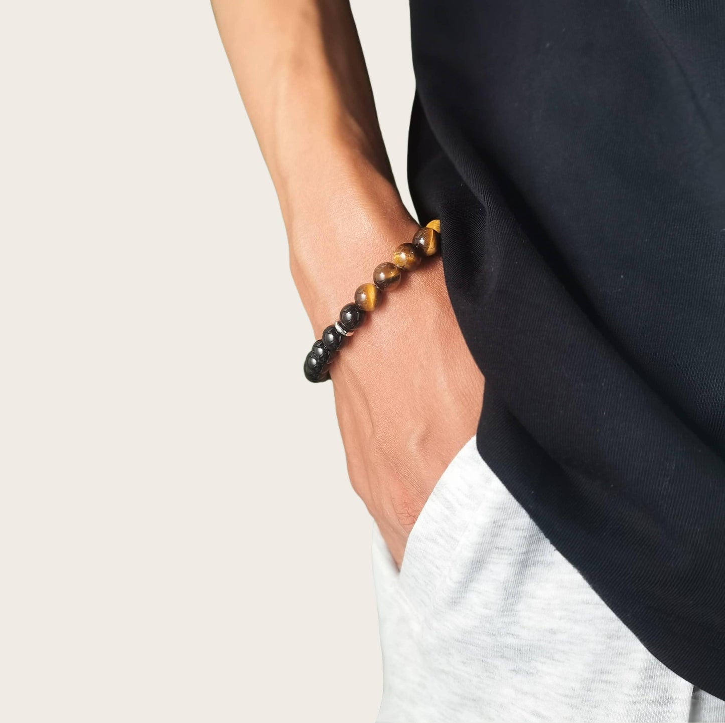 Gracayfr Tiger Eye Black Tourmaline Bracelet Anxiety Relief Healing Crystal Spiritual Natural Stone Beaded Empath Protection Gemstone Stretch Hematite Yellow
