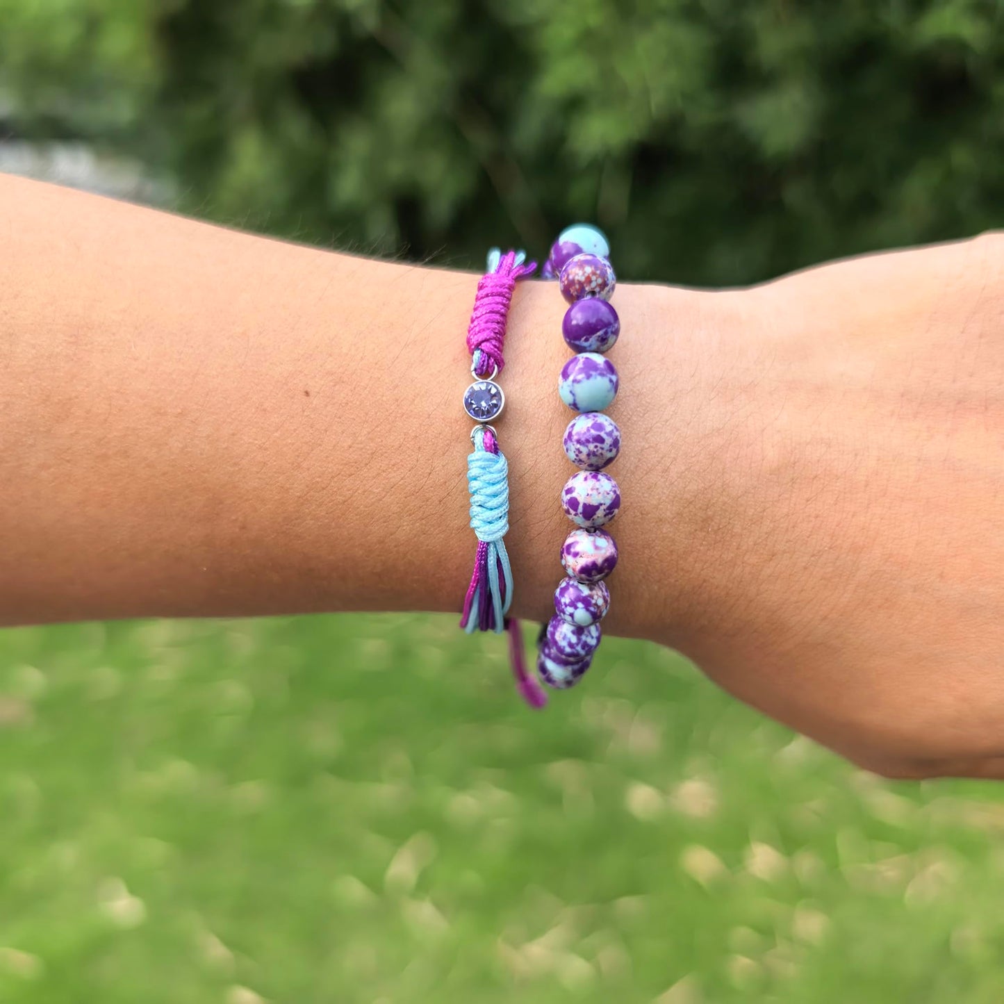 Crgwxzl June Birthstone Bracelets for Women Men,Healing Crystal Protection Stone Blue Purple Imperial Jasper Beads Bracelet,String Wrap Zodiac Month Bracelets Birthday Jewelry Gifts