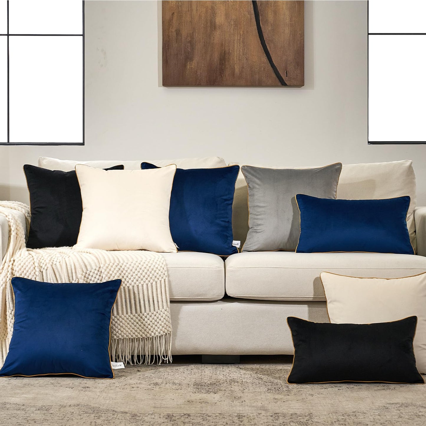 Aeckself Pack of 2 Gray Velvet Pillow Covers 18 x 18 Inch, Modern Luxury Decorative Pillowcase with Gold Trim Edge, Comfortable Soft Solid Cushion Case for Couch Bedroom Living Room